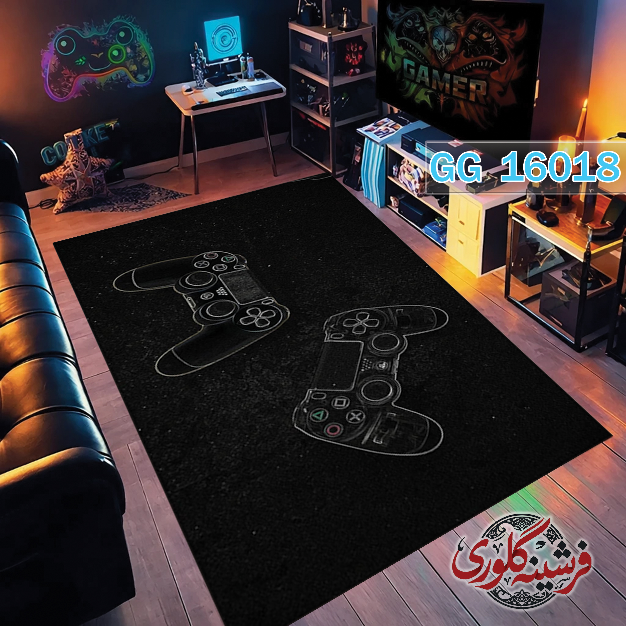 فرشینه اتاق گیمینگ استپ دار قابل شست و شو طرح دسته کد GG-16018