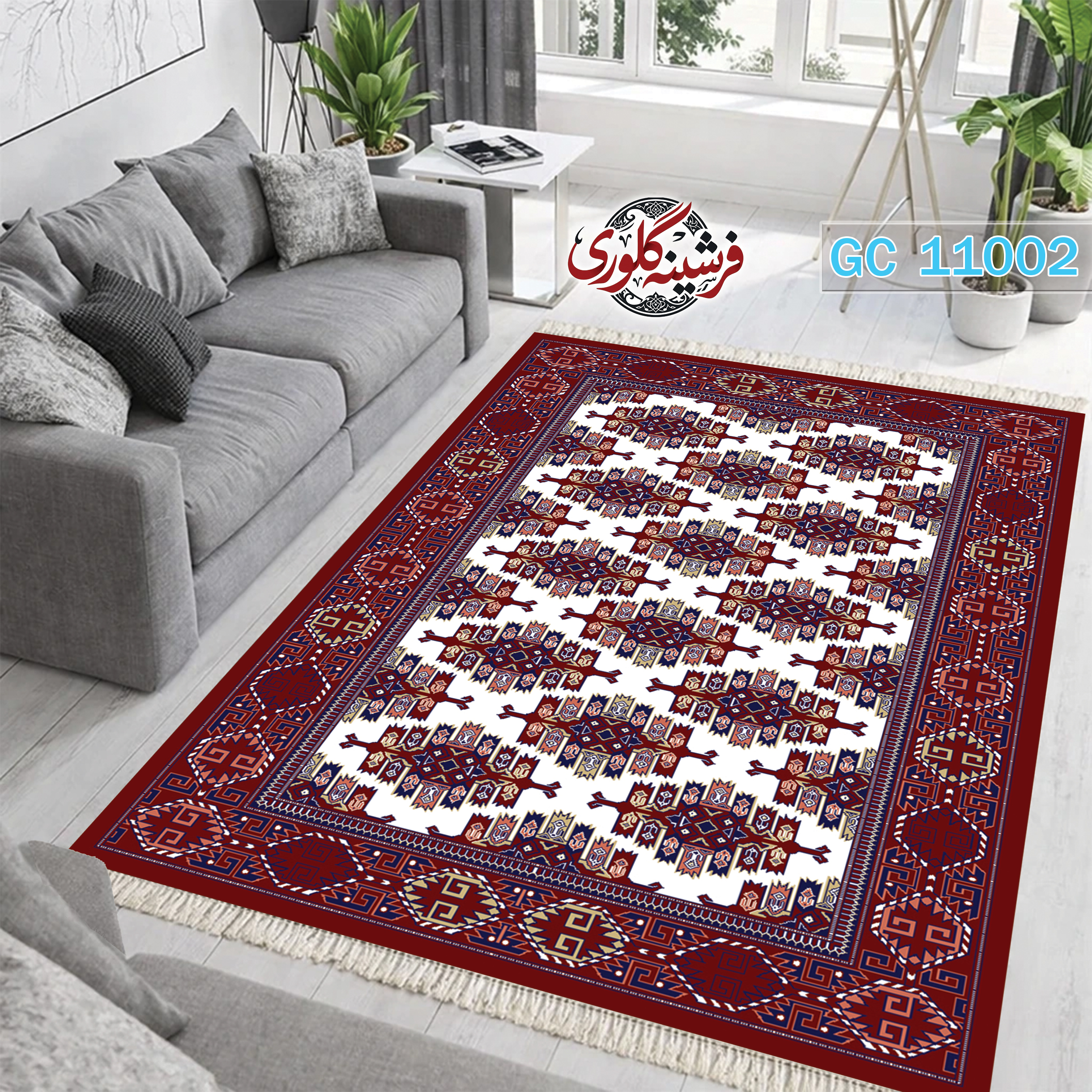 فرشینه طرح فرش مخمل هازان ترک قابل شست و شو و ضد پرزدهی کد GC-11002