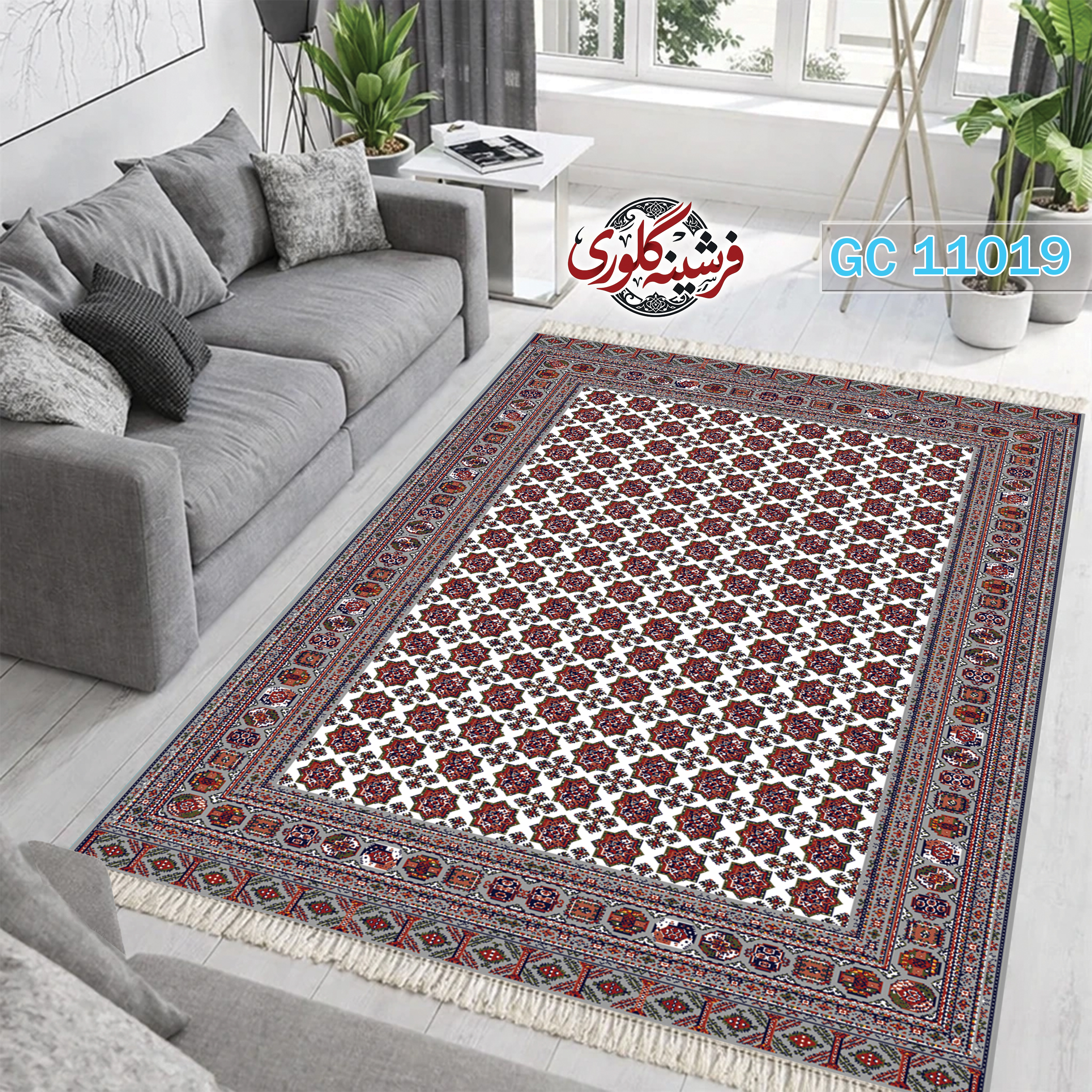 فرشینه طرح فرش مخمل هازان ترک قابل شست و شو و ضد پرزدهی کدGC-11019