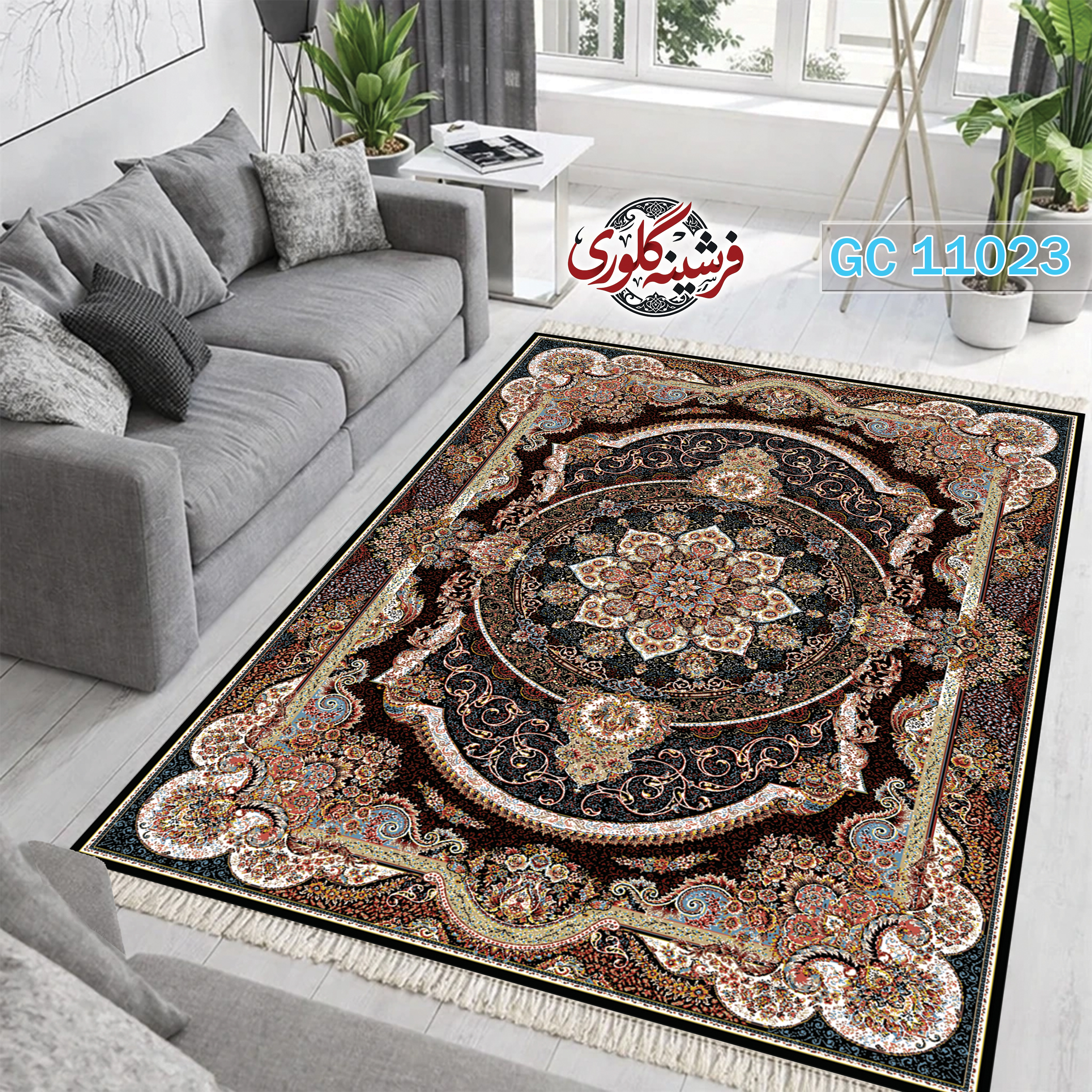 فرشینه طرح فرش مخمل هازان ترک قابل شست و شو و ضد پرزدهی کدGC-11023