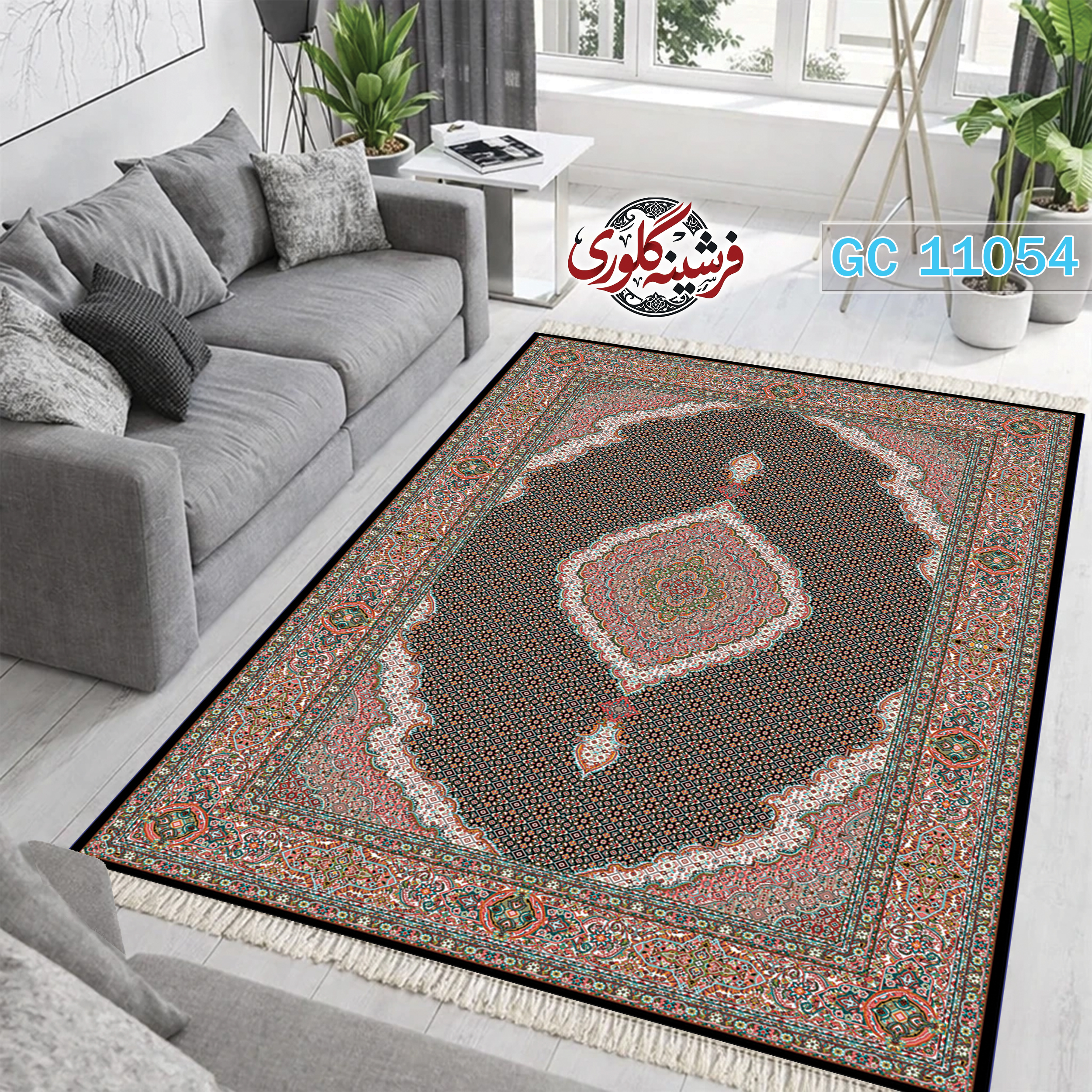 فرشینه طرح فرش مخمل هازان ترک قابل شست و شو و ضد پرزدهی کدGC-11054