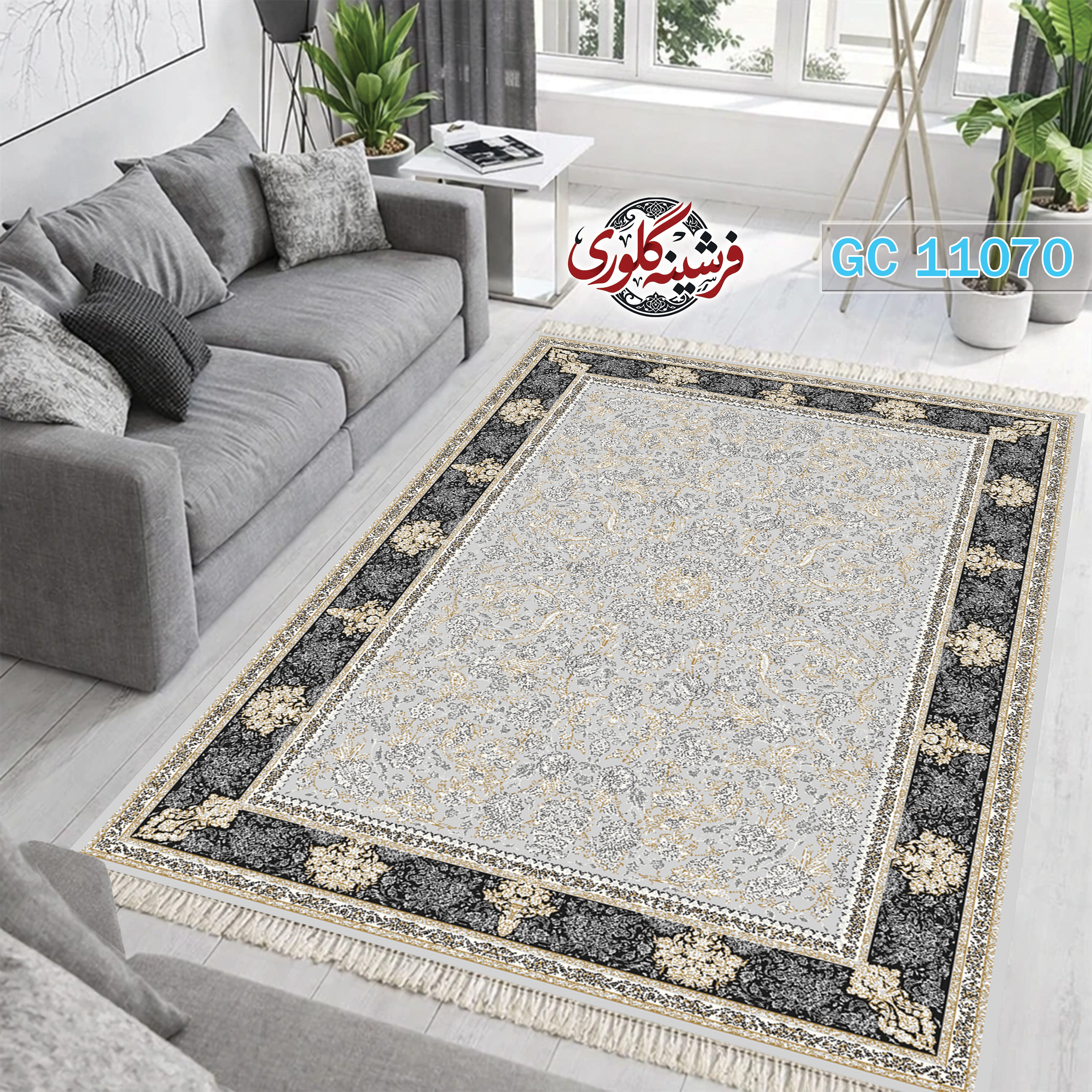 فرشینه طرح فرش مخمل هازان ترک قابل شست و شو و ضد پرزدهی کد GC-11070