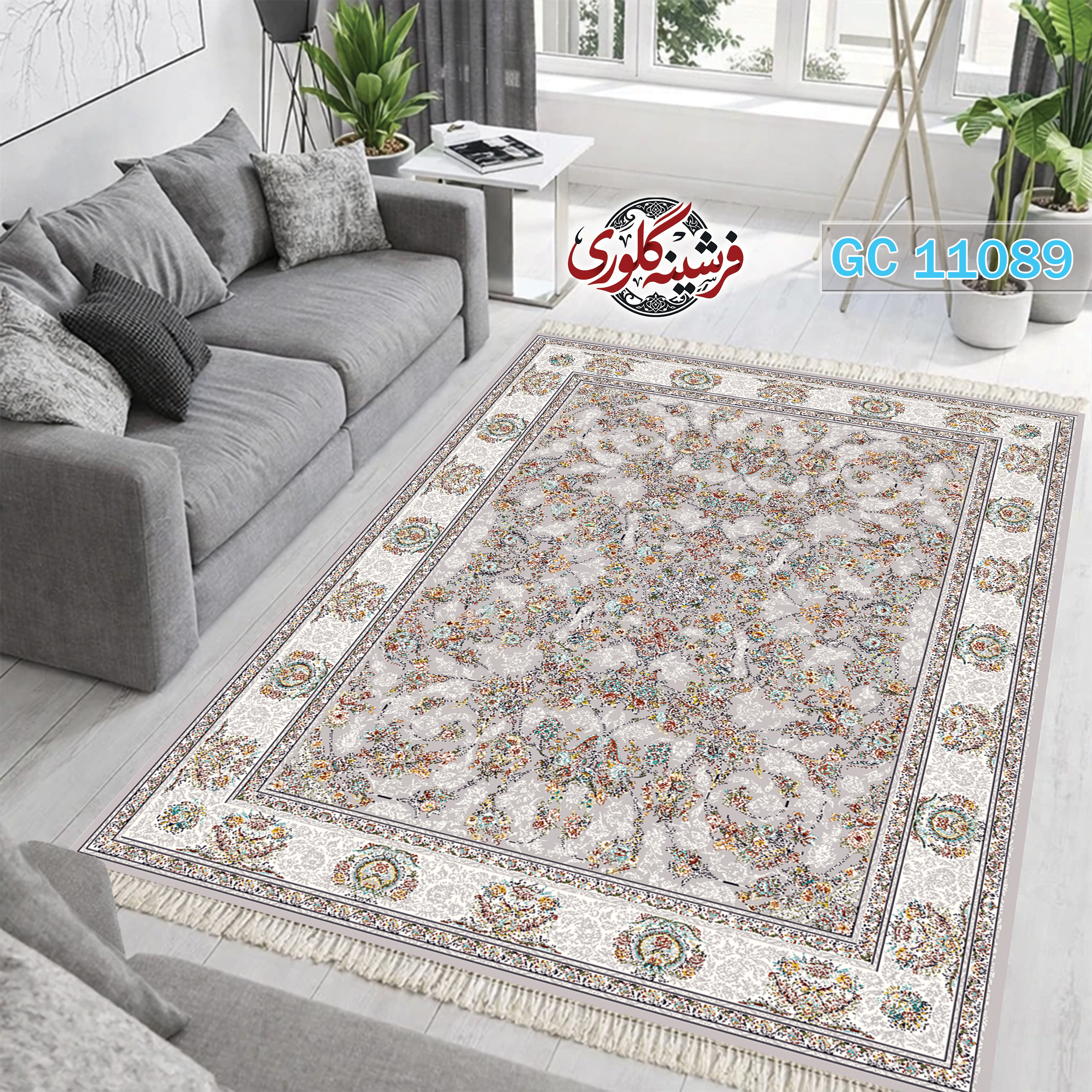 فرشینه طرح فرش مخمل هازان ترک قابل شست و شو و ضد پرزدهی کد GC-11089
