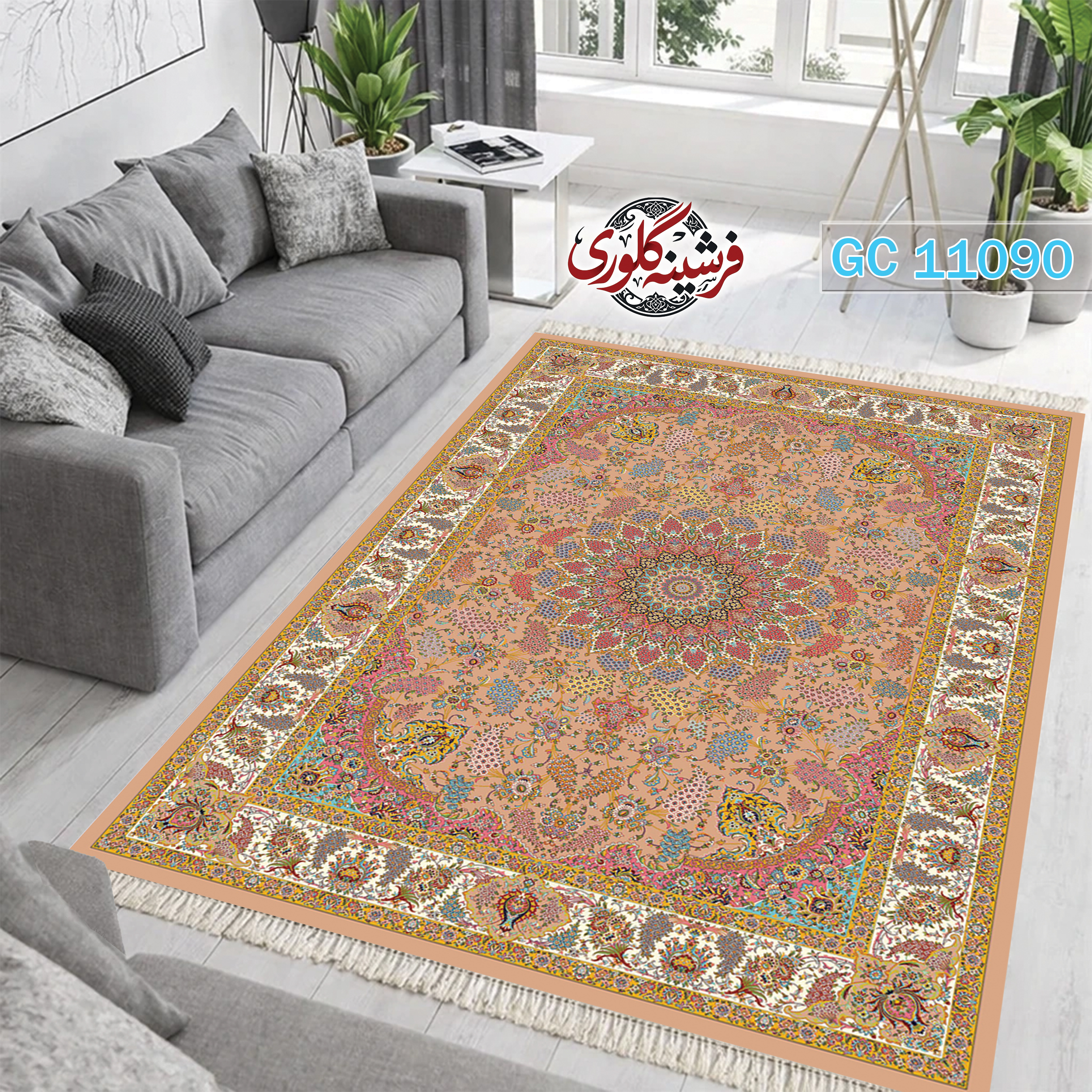 فرشینه طرح فرش مخمل هازان ترک قابل شست و شو و ضد پرزدهی کد GC-11090