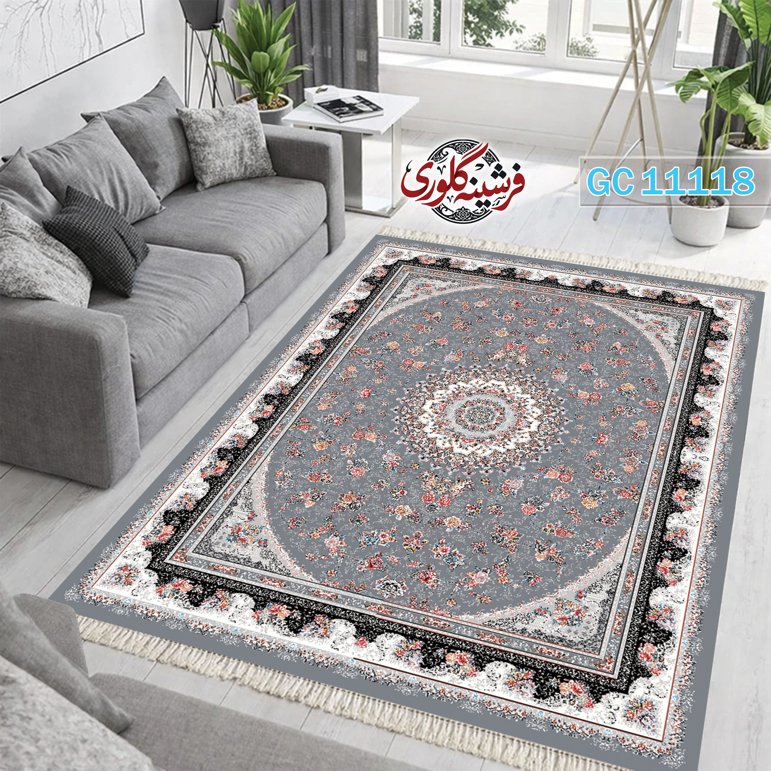 فرشینه طرح فرش مخمل هازان ترک قابل شست و شو و ضد پرزدهی کد GC-11118