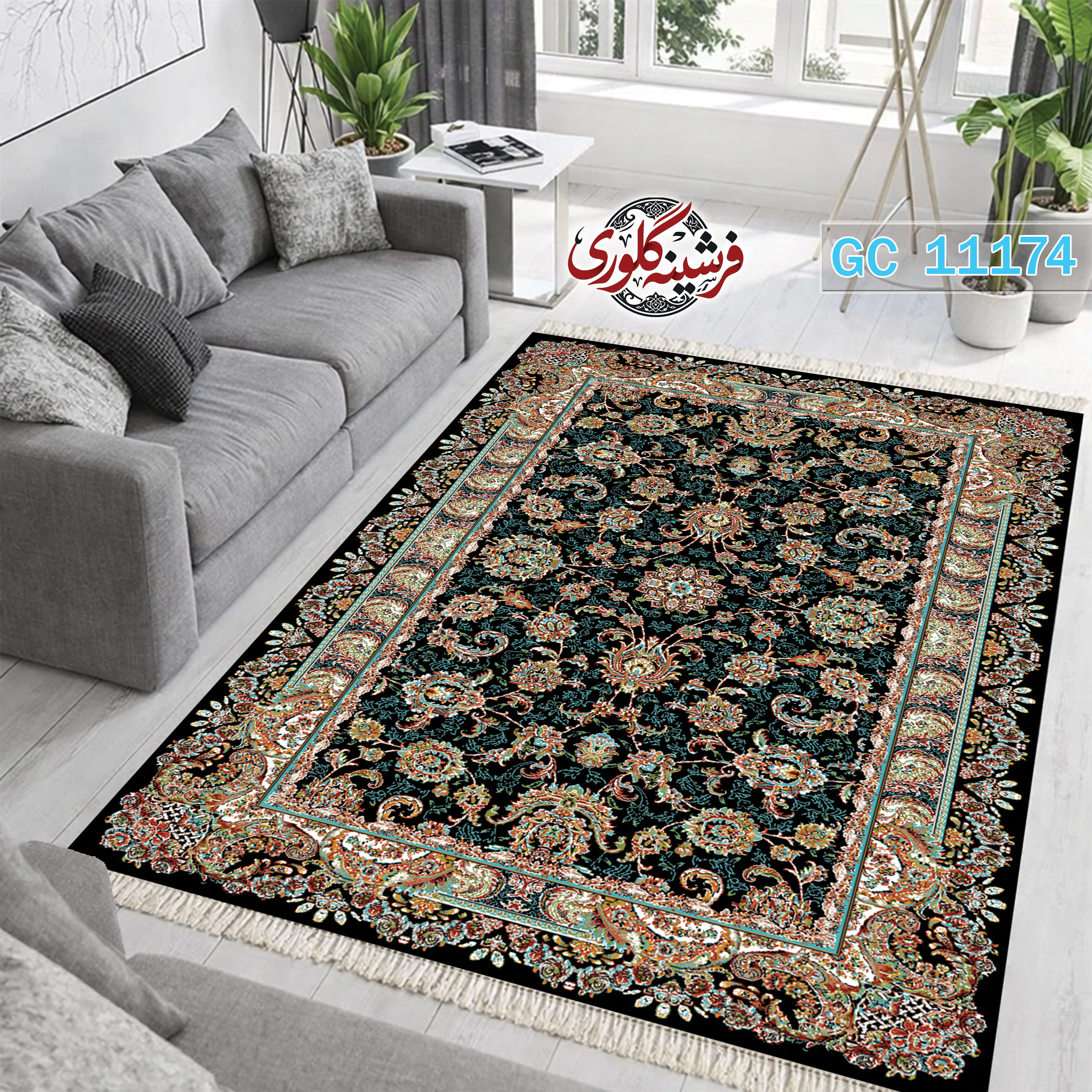 فرشینه طرح فرش مخمل هازان ترک قابل شست و شو و ضد پرزدهی کد GC-11174