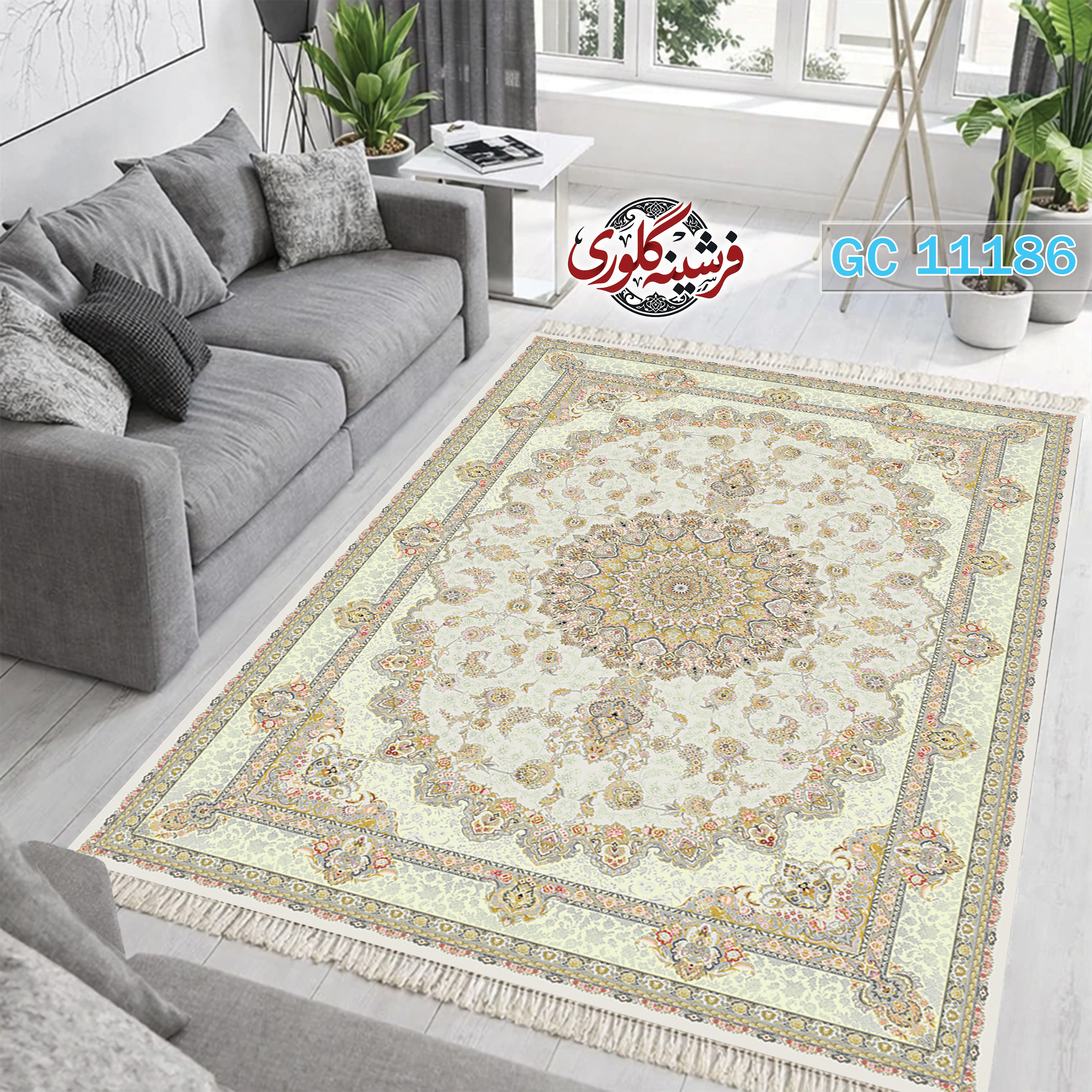 فرشینه طرح فرش مخمل هازان ترک قابل شست و شو و ضد پرزدهی کد GC-11186