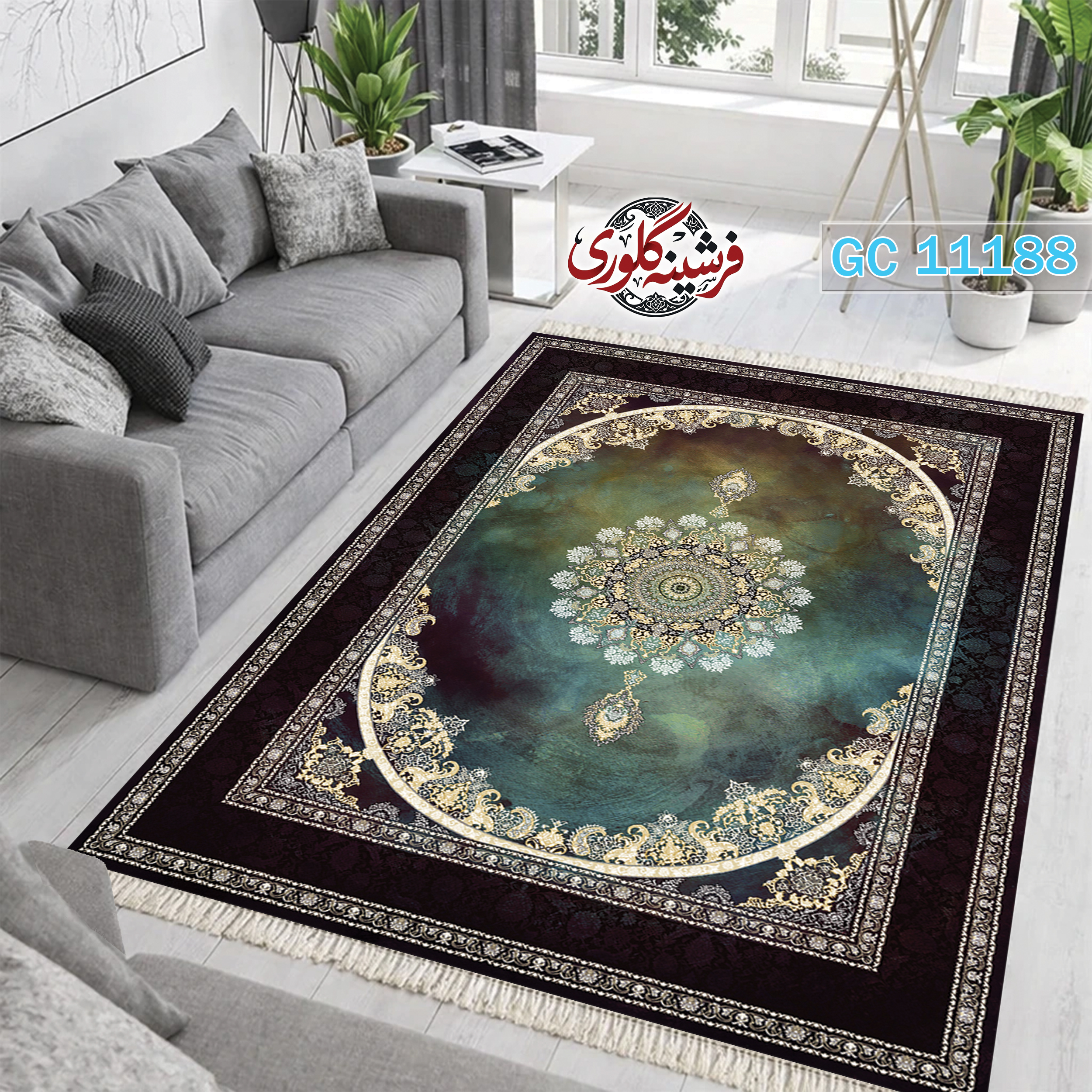 فرشینه طرح فرش مخمل هازان ترک قابل شست و شو و ضد پرزدهی کد GC-11188