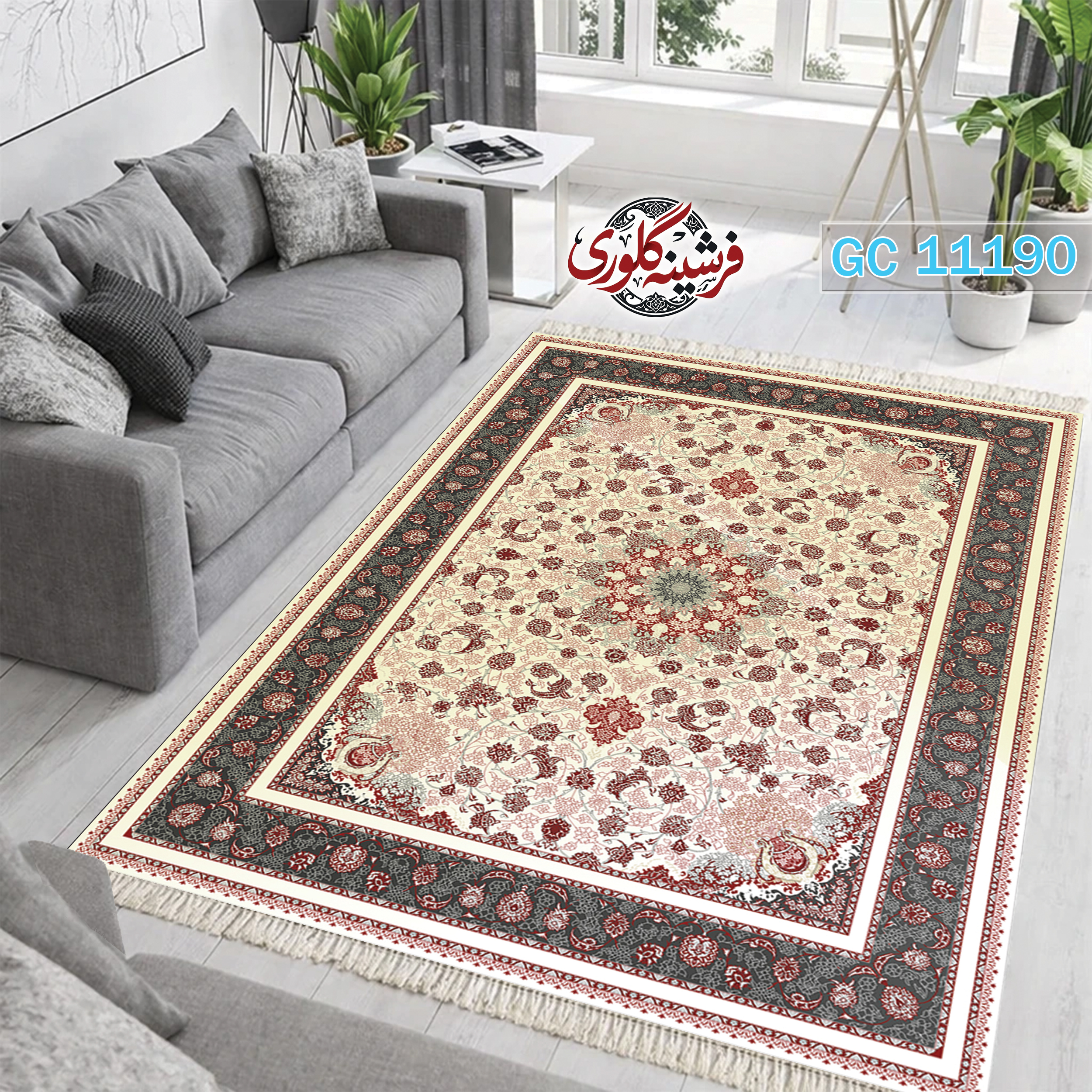 فرشینه طرح فرش مخمل هازان ترک قابل شست و شو و ضد پرزدهی کد GC-11190