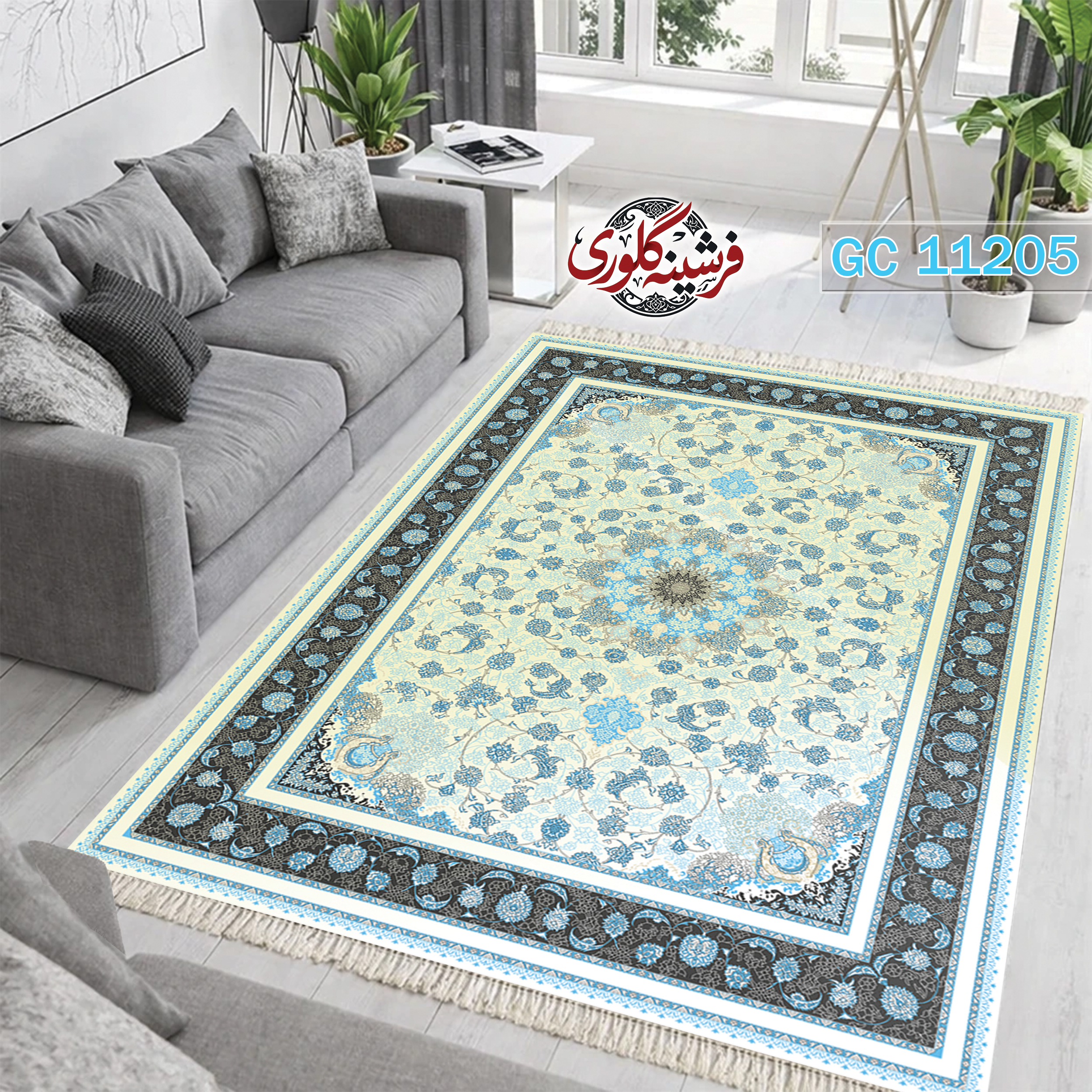 فرشینه طرح فرش مخمل هازان ترک قابل شست و شو و ضد پرزدهی کد GC-11205