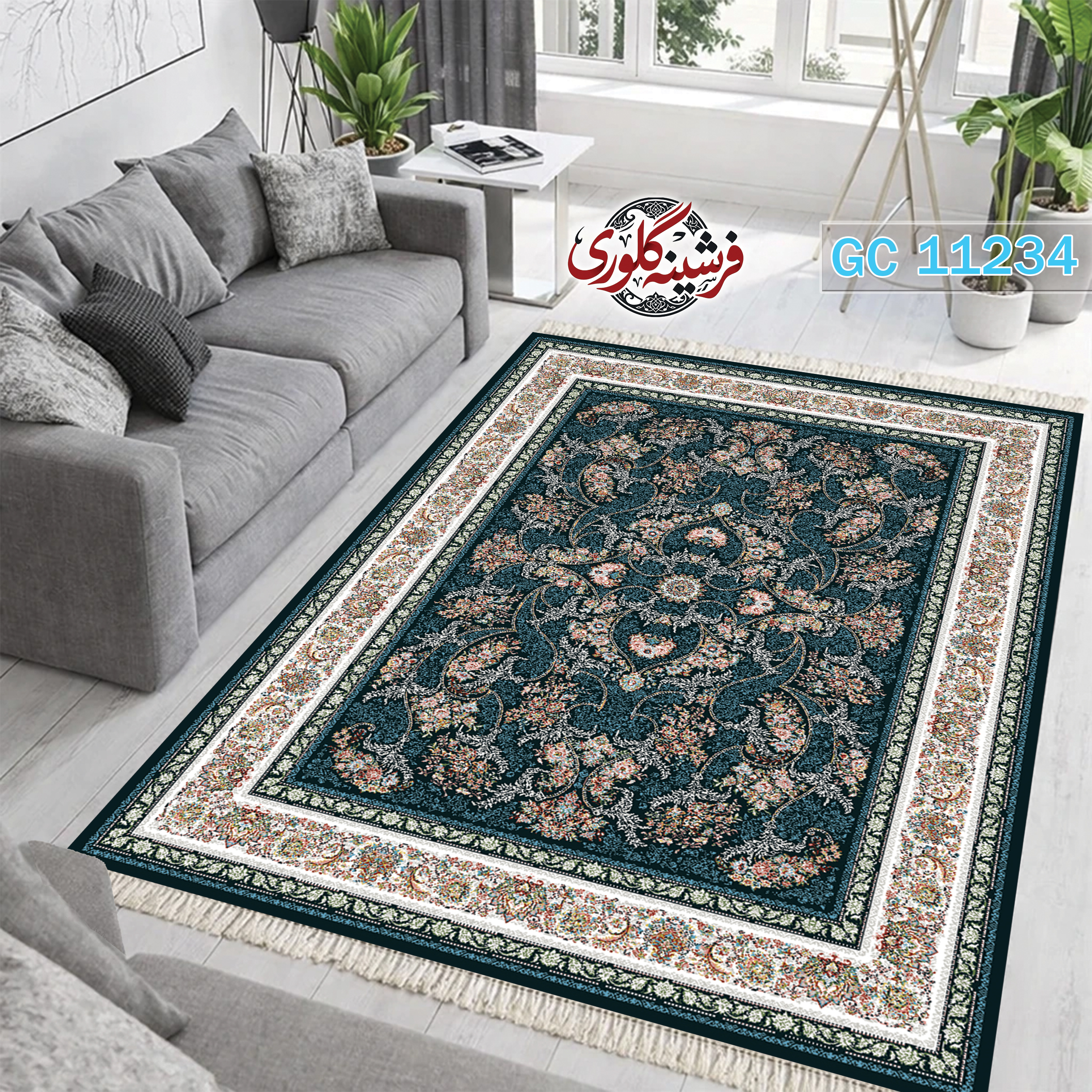 فرشینه طرح فرش مخمل هازان ترک قابل شست و شو و ضد پرزدهی کد GC-11234
