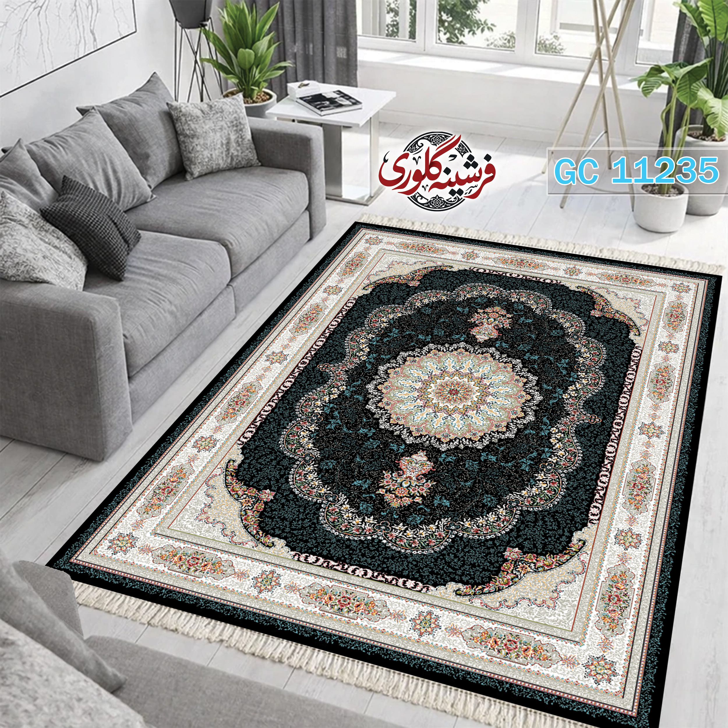 فرشینه طرح فرش مخمل هازان ترک قابل شست و شو و ضد پرزدهی کد GC-11235