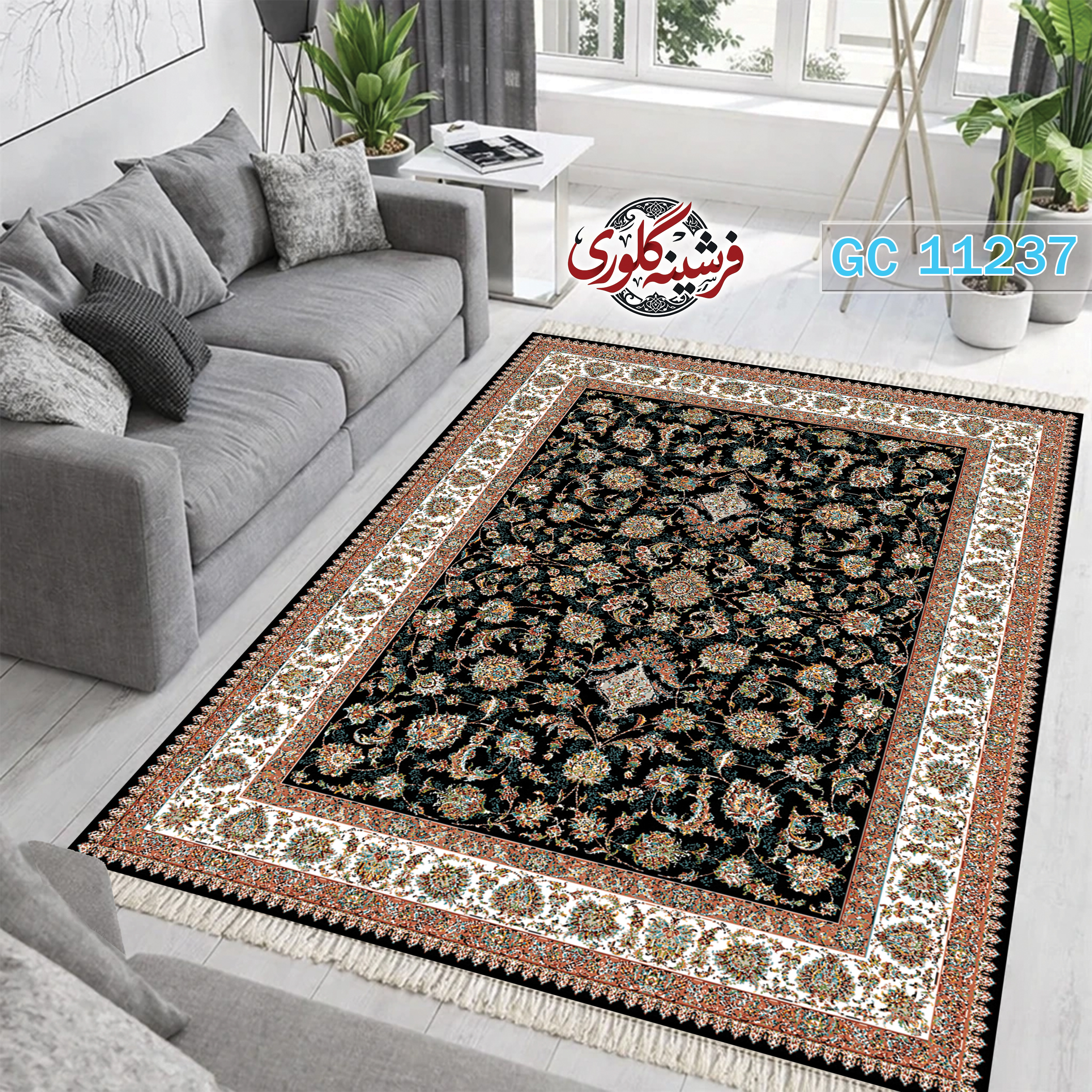 فرشینه طرح فرش مخمل هازان ترک قابل شست و شو و ضد پرزدهی کد GC-11237