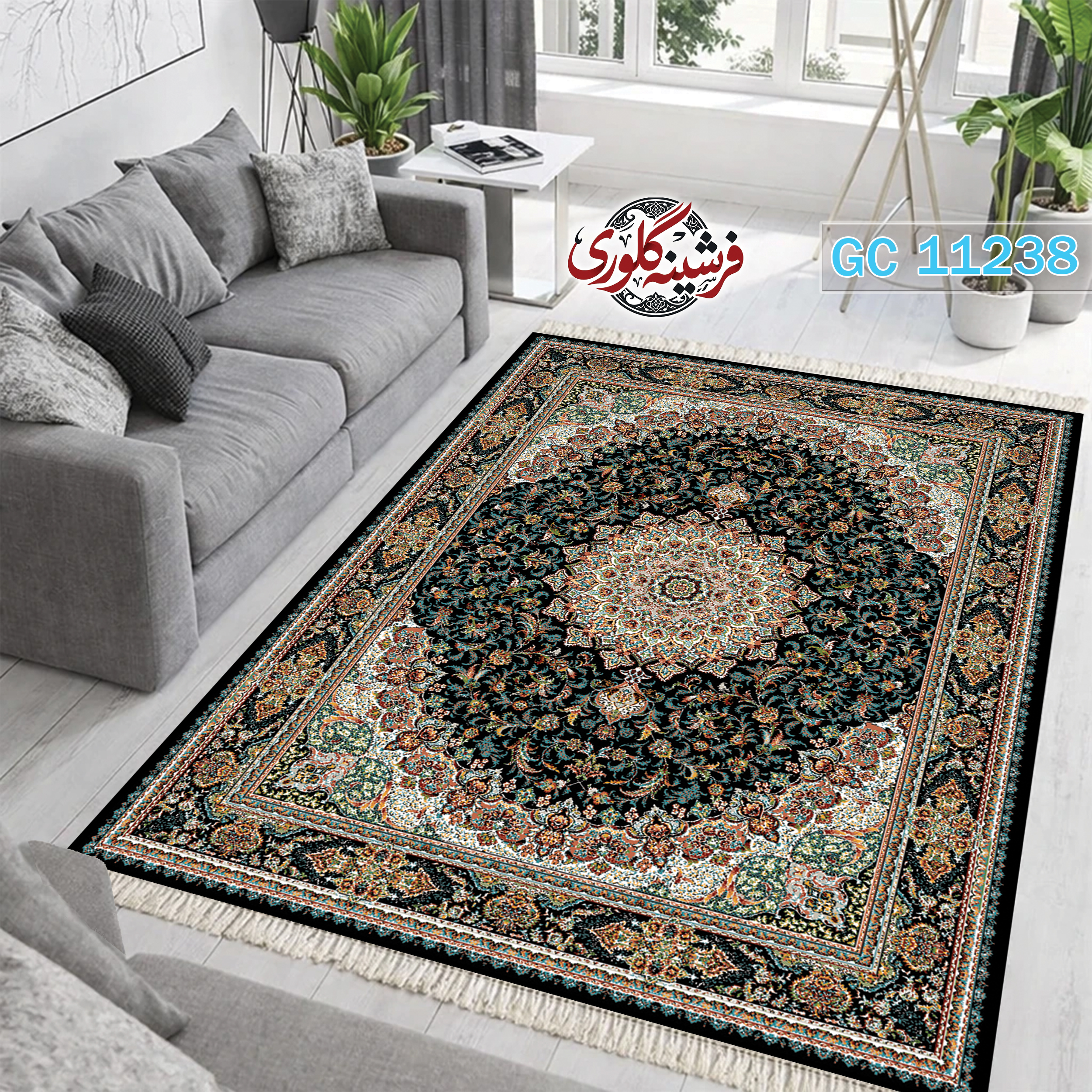 فرشینه طرح فرش مخمل هازان ترک قابل شست و شو و ضد پرزدهی کد GC-11238