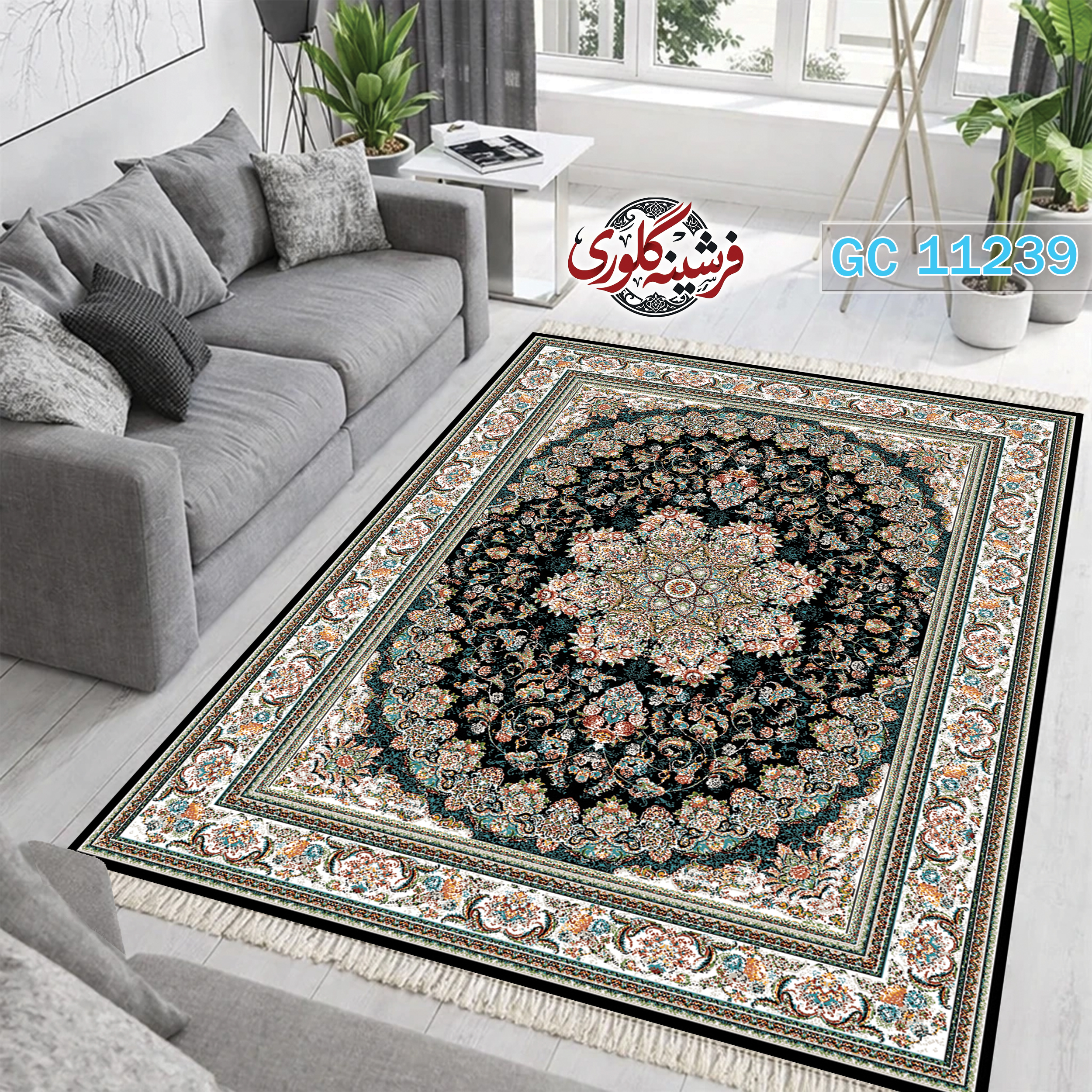 فرشینه طرح فرش مخمل هازان ترک قابل شست و شو و ضد پرزدهی کد GC-11239
