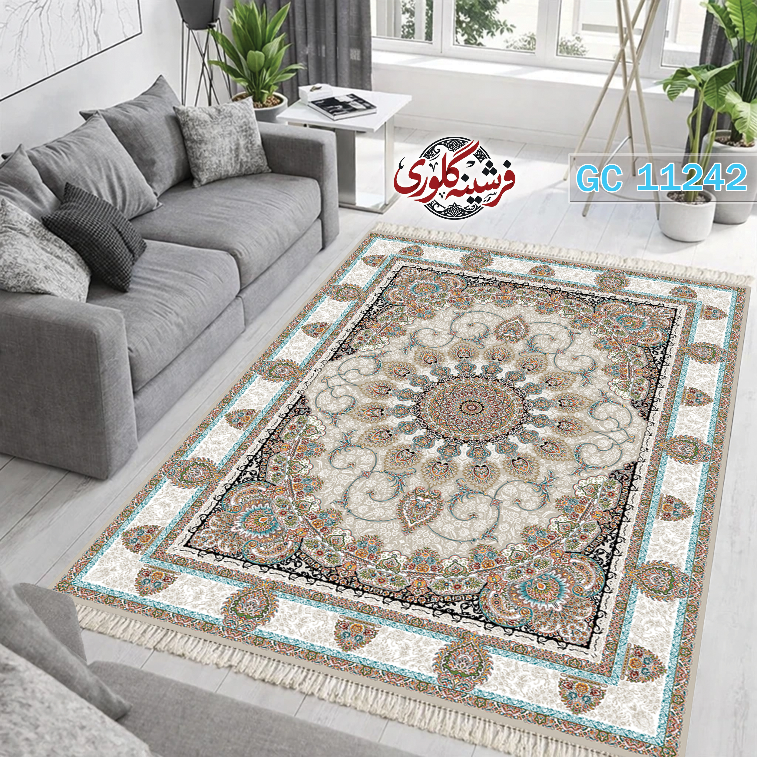 فرشینه طرح فرش مخمل هازان ترک قابل شست و شو و ضد پرزدهی کد GC-11242
