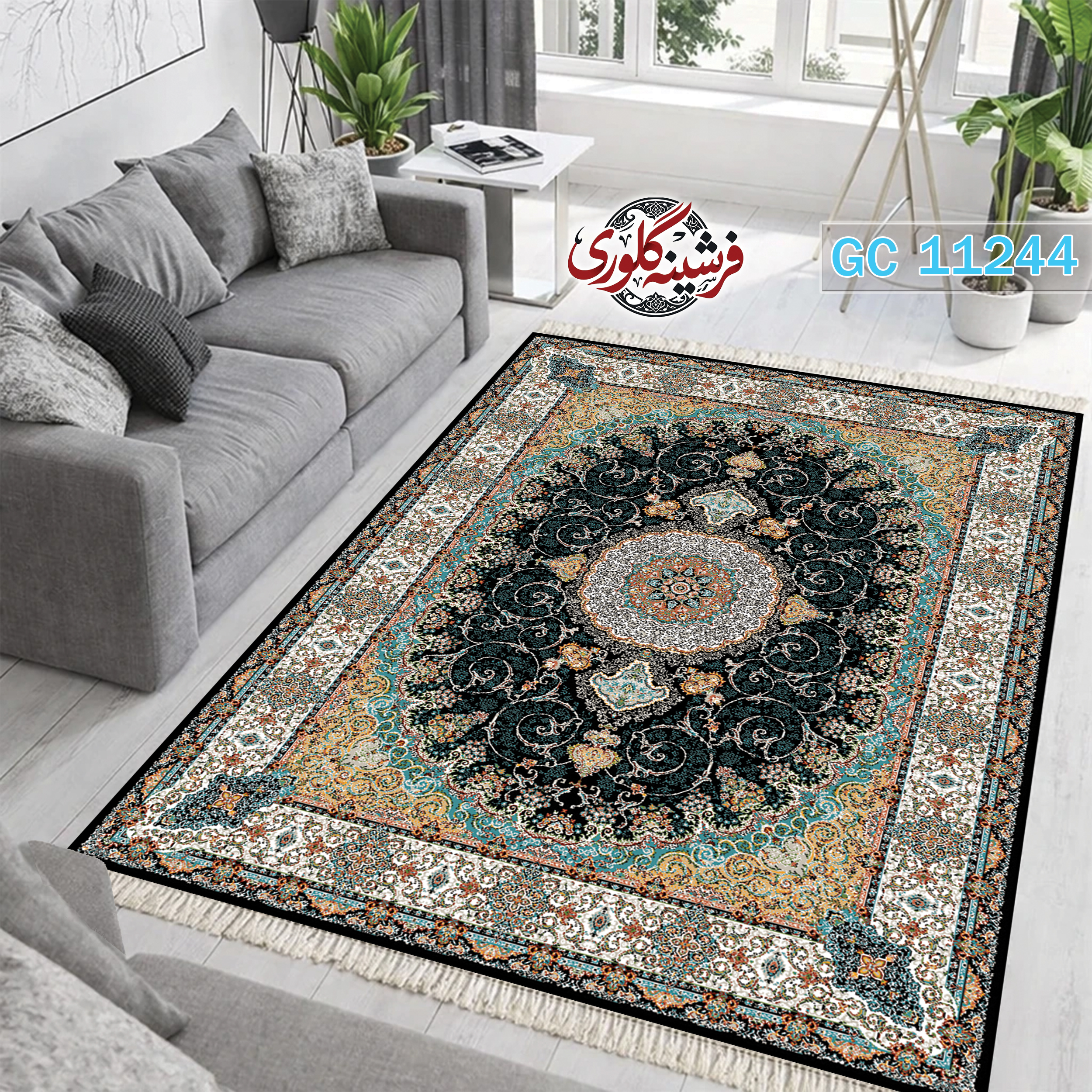 فرشینه طرح فرش مخمل هازان ترک قابل شست و شو و ضد پرزدهی کد GC-11244
