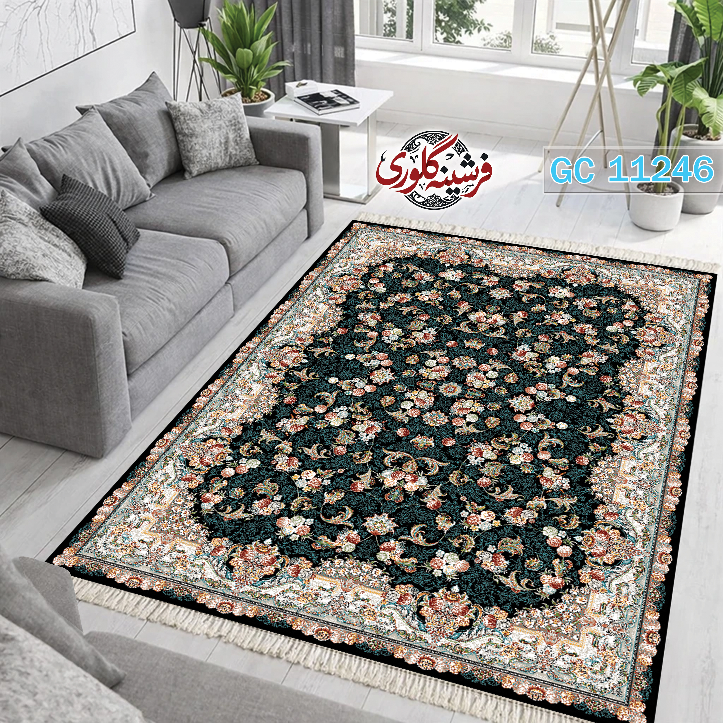فرشینه طرح فرش مخمل هازان ترک قابل شست و شو و ضد پرزدهی کد GC-11246