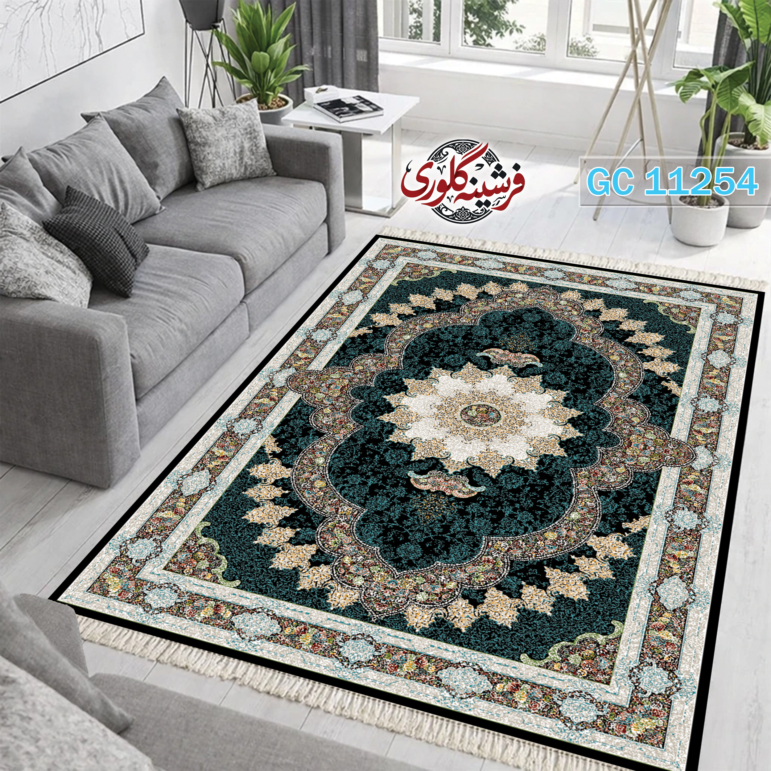 فرشینه طرح فرش مخمل هازان ترک قابل شست و شو و ضد پرزدهی کد GC-11254