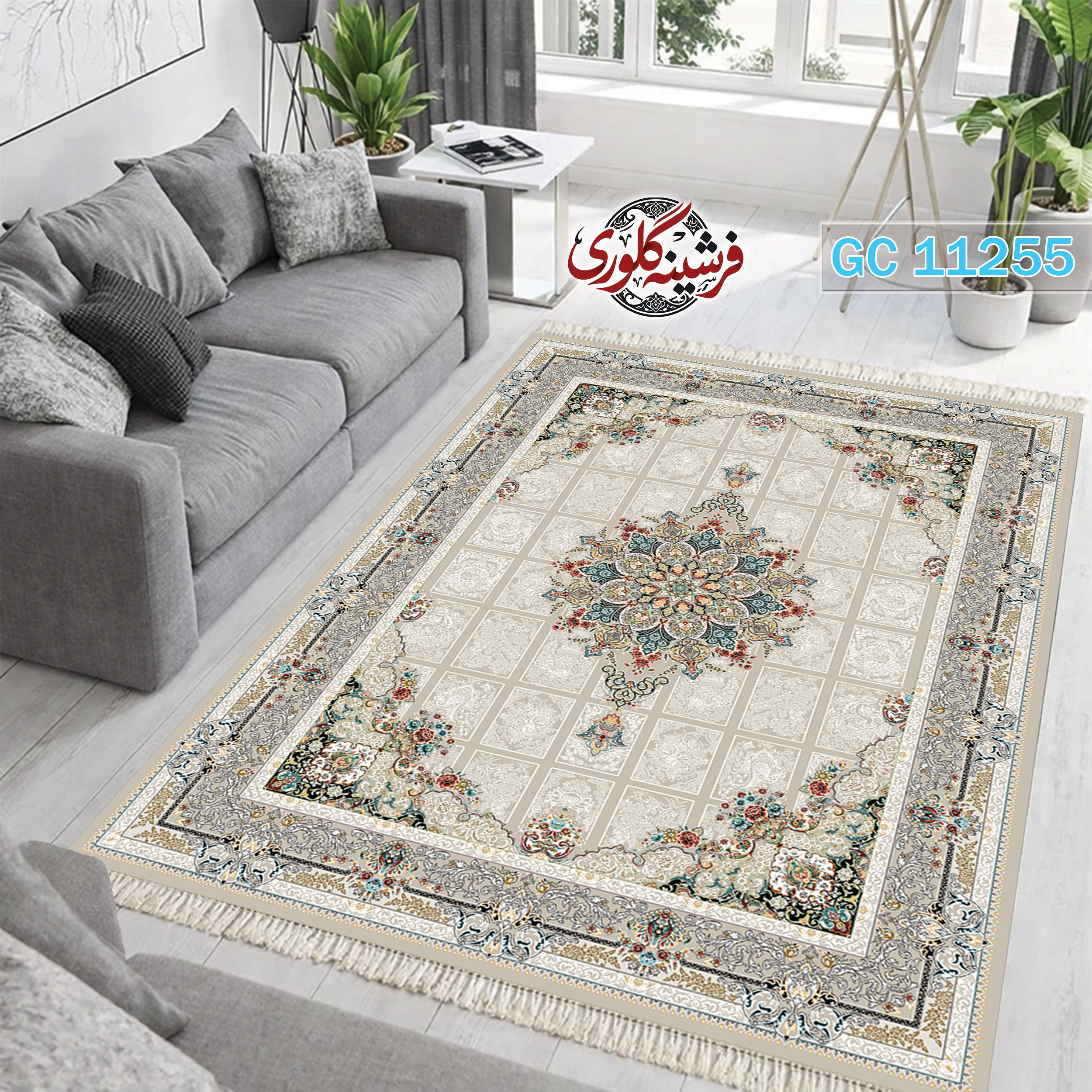 فرشینه طرح فرش مخمل هازان ترک قابل شست و شو و ضد پرزدهی کد GC-11255
