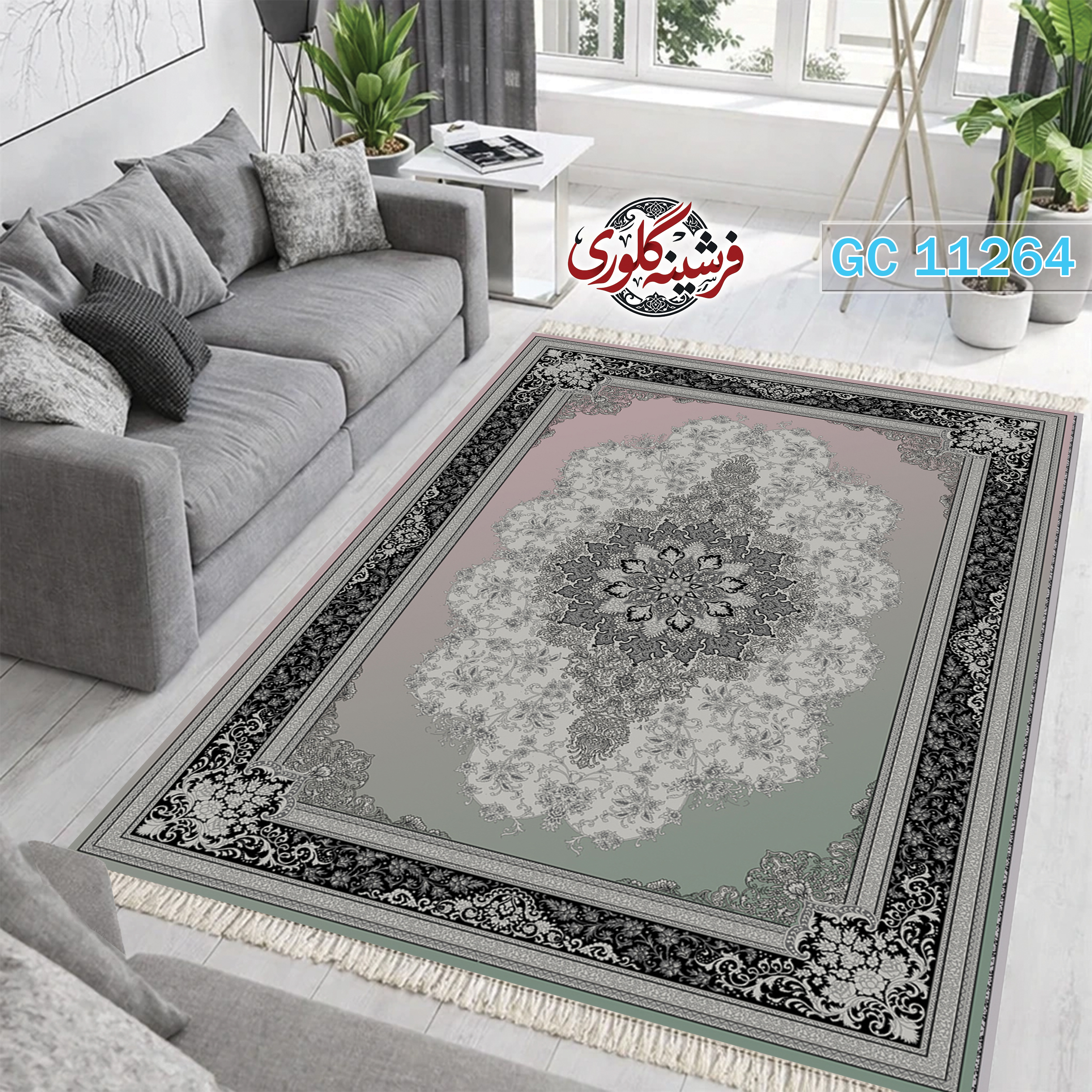 فرشینه طرح فرش مخمل هازان ترک قابل شست و شو و ضد پرزدهی کد GC-11264