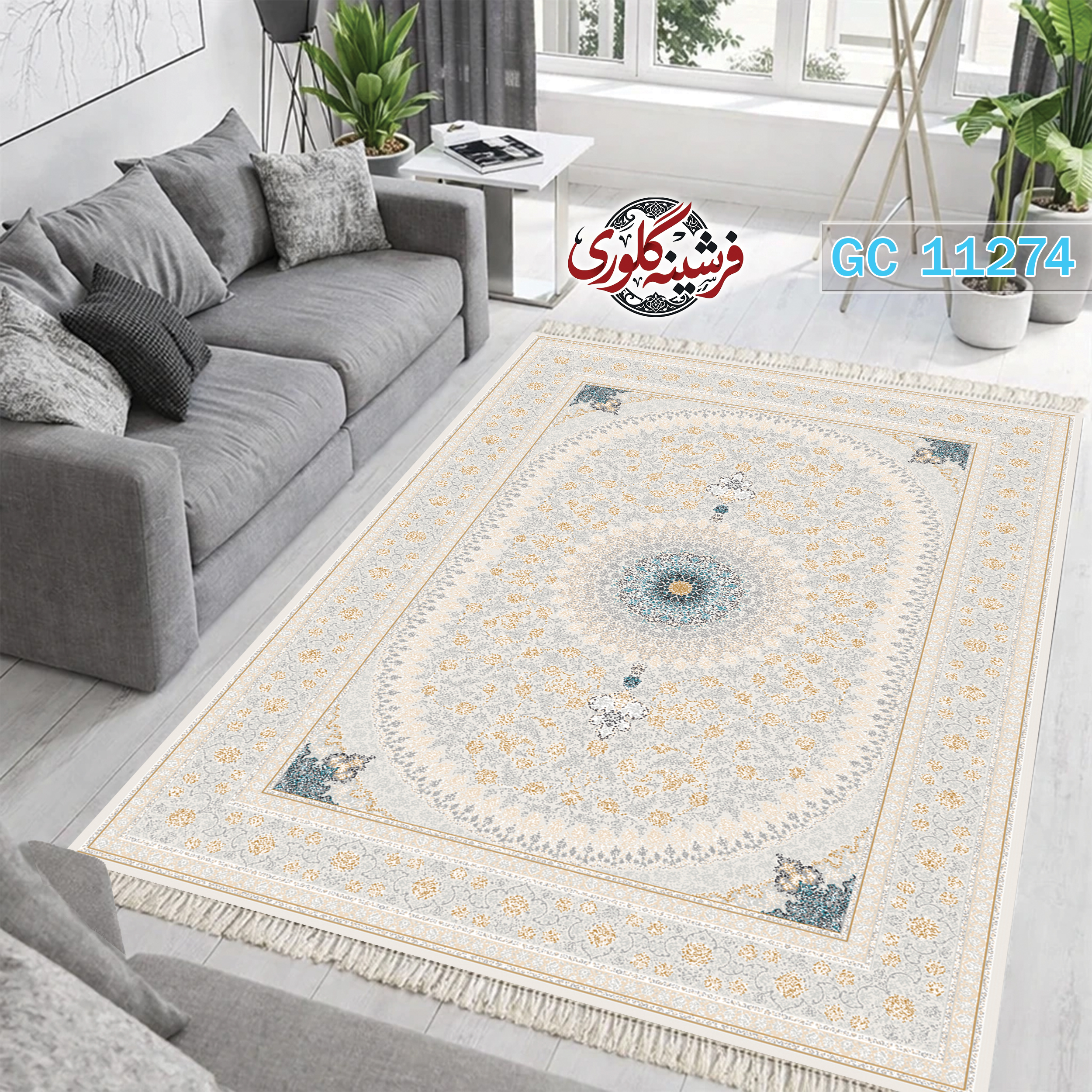 فرشینه طرح فرش مخمل هازان ترک قابل شست و شو و ضد پرزدهی کد GC-11274