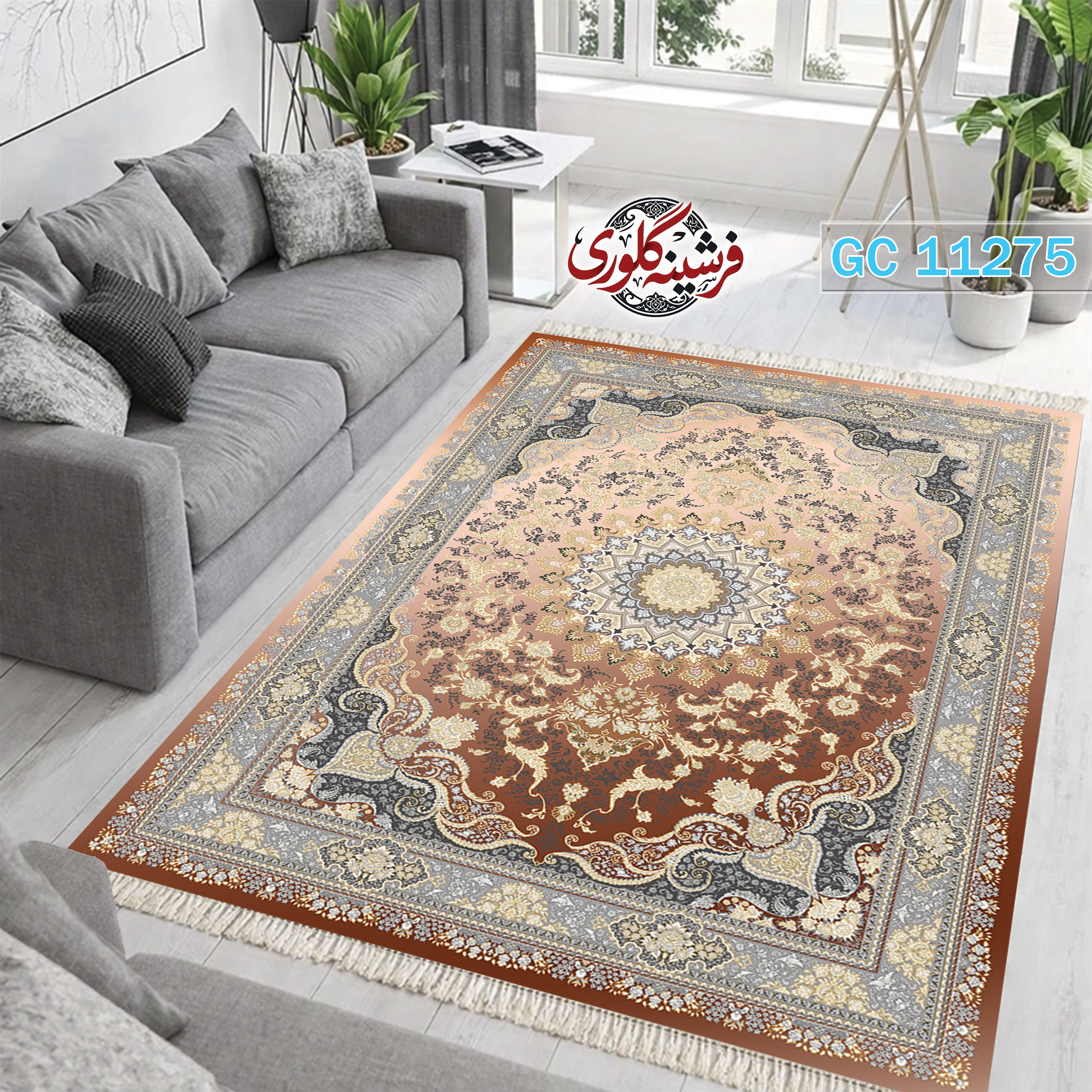 فرشینه طرح فرش مخمل هازان ترک قابل شست و شو و ضد پرزدهی کد GC-11275