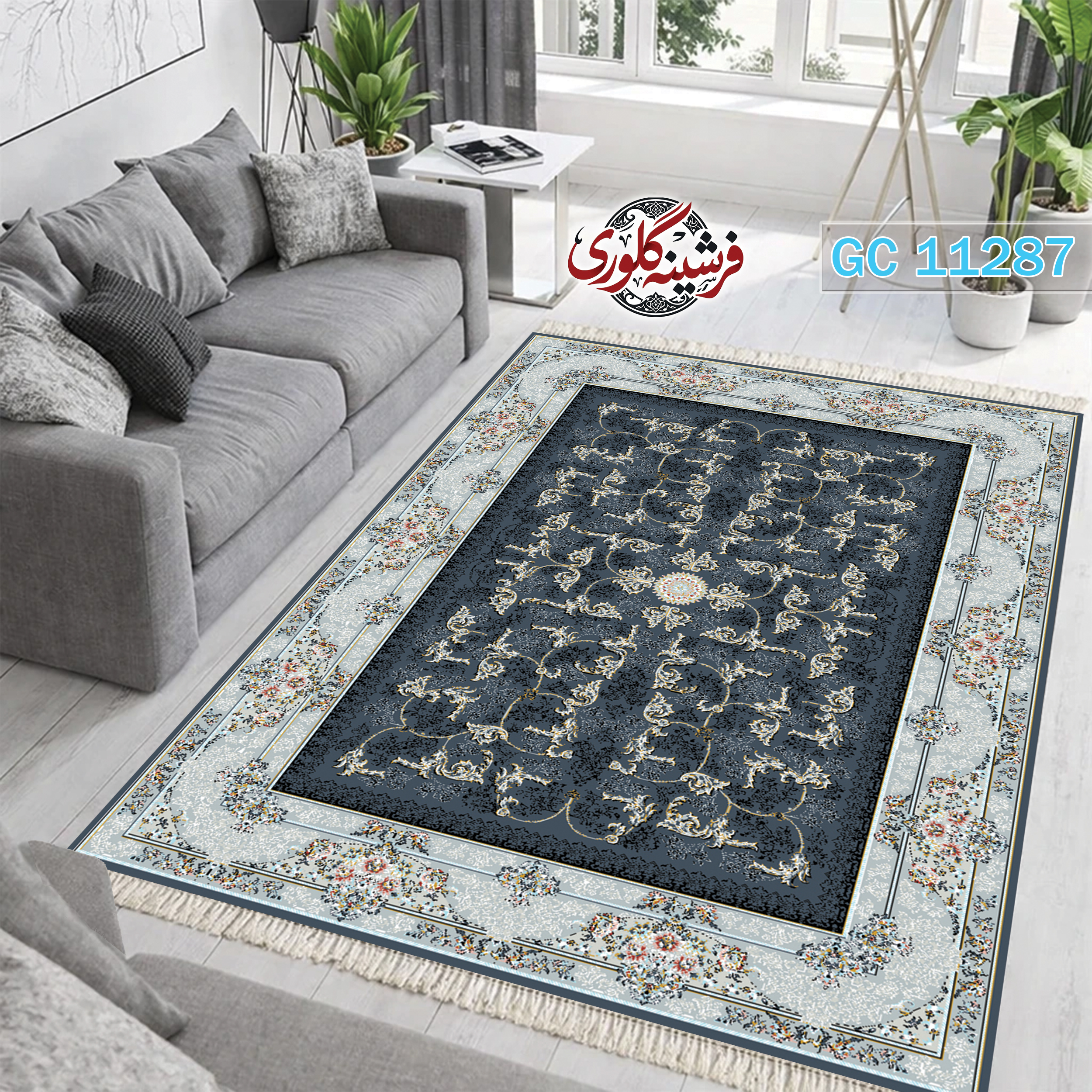فرشینه طرح فرش مخمل هازان ترک قابل شست و شو و ضد پرزدهی کد GC-11287