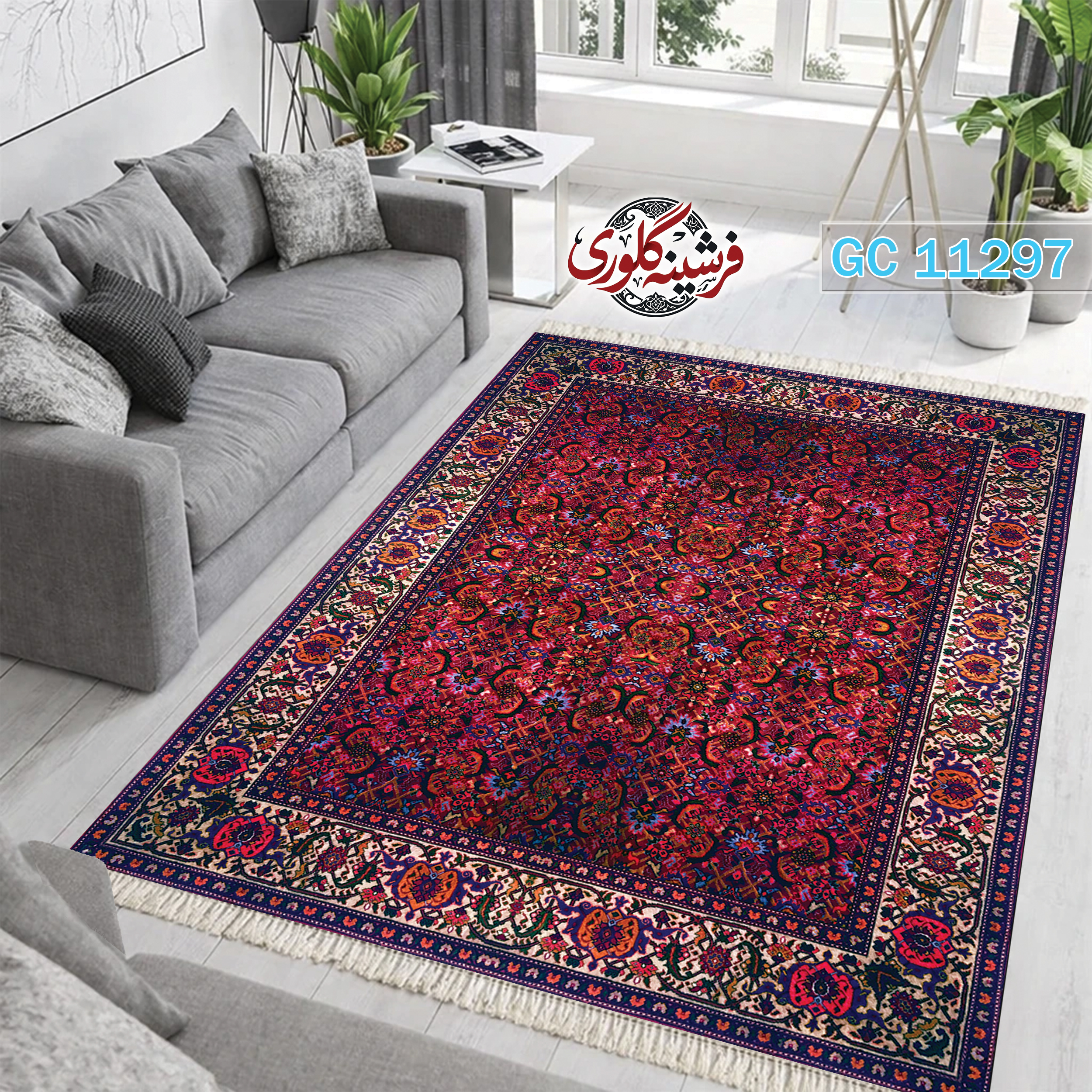 فرشینه طرح فرش مخمل هازان ترک قابل شست و شو و ضد پرزدهی کد GC-11297