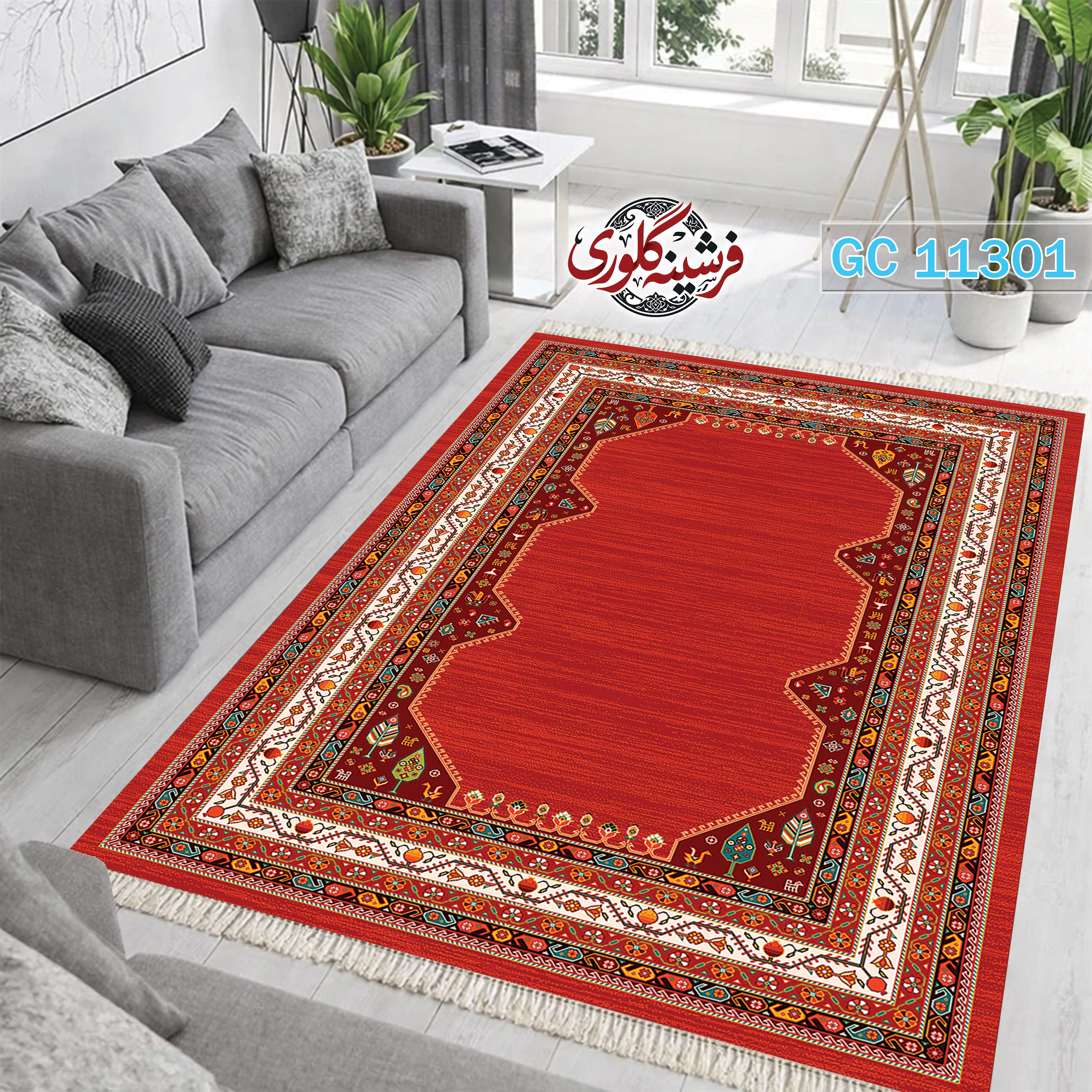 فرشینه طرح فرش مخمل هازان ترک قابل شست و شو و ضد پرزدهی کد GC-11301