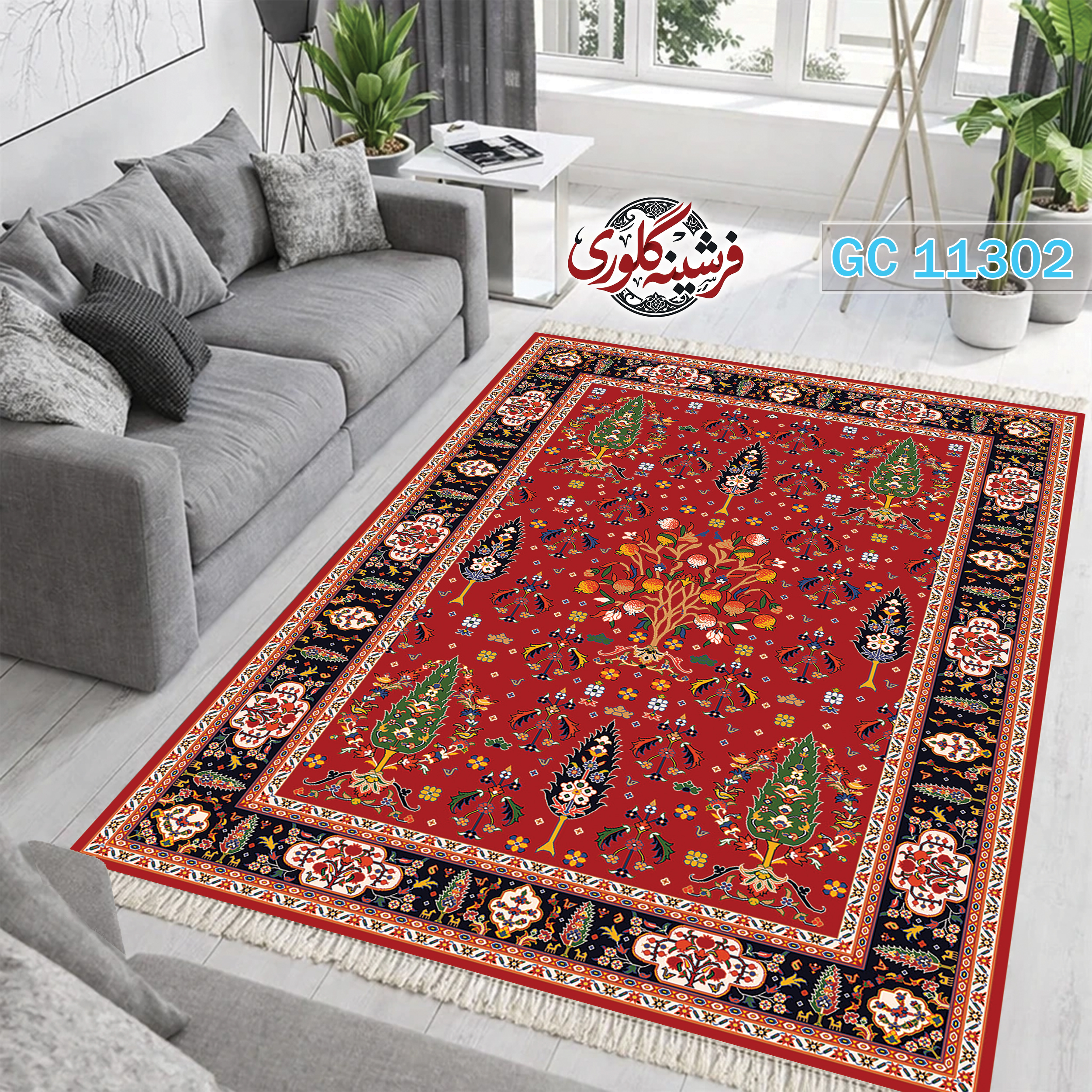 فرشینه طرح فرش مخمل هازان ترک قابل شست و شو و ضد پرزدهی کد GC-11302