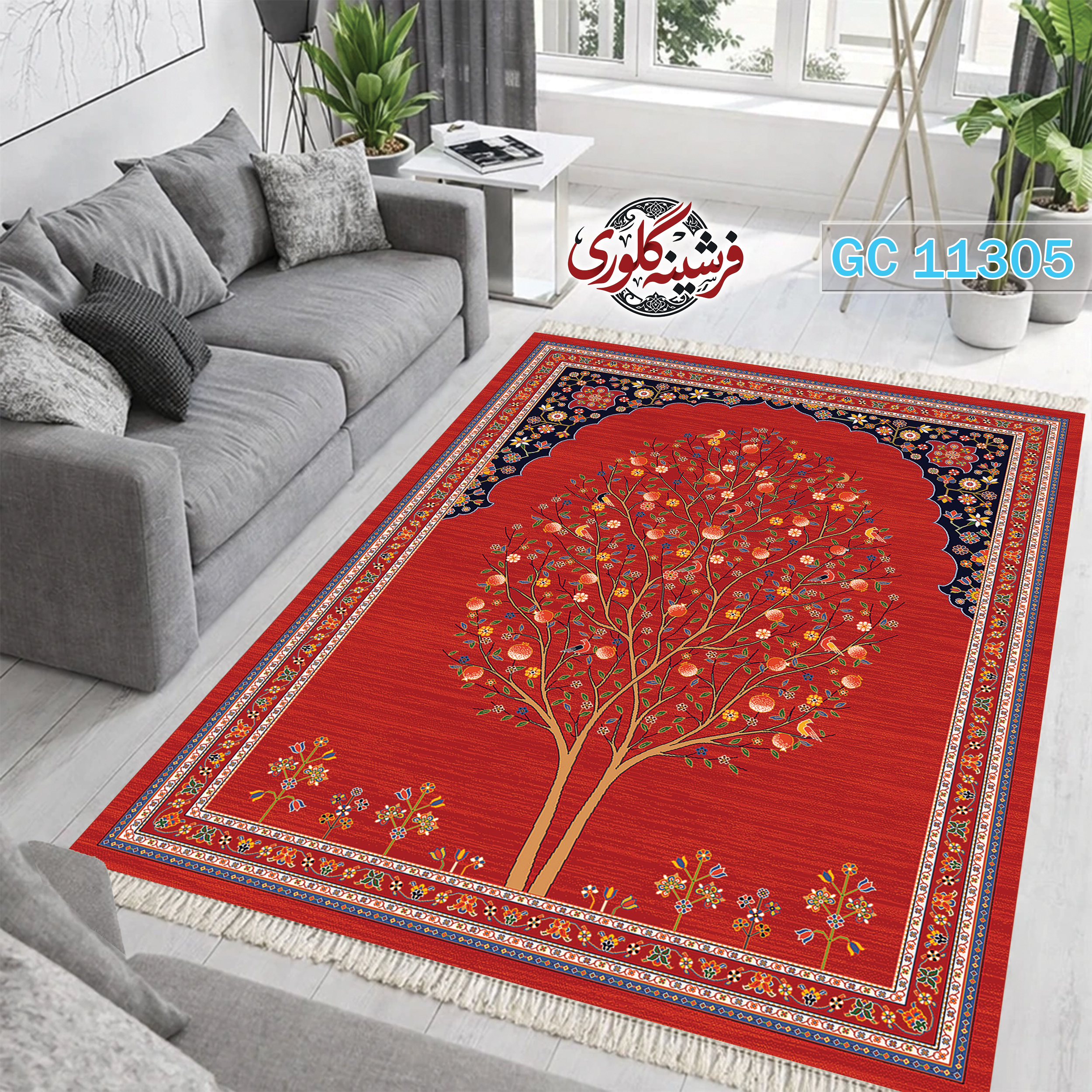 فرشینه طرح فرش مخمل هازان ترک قابل شست و شو و ضد پرزدهی کد GC-11305