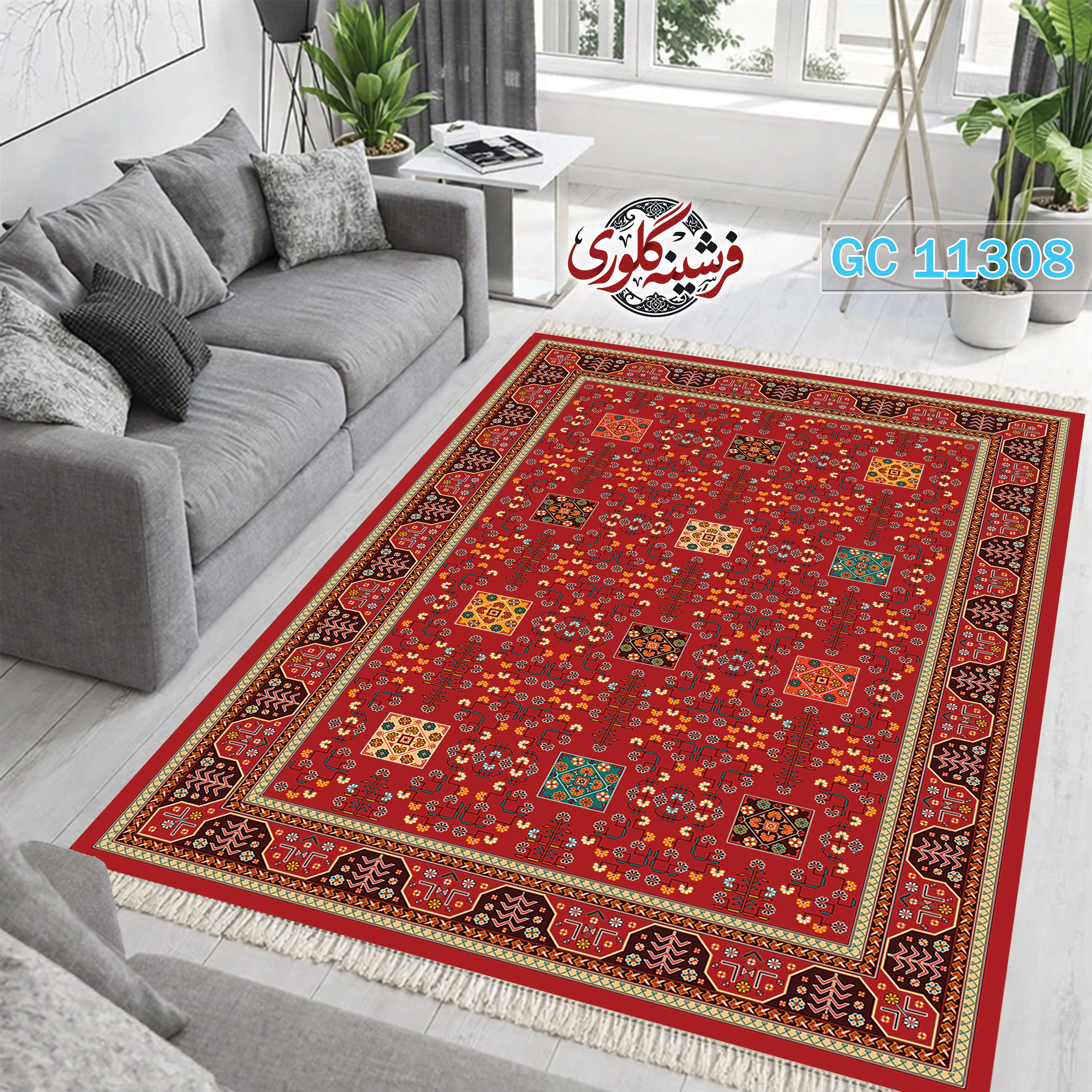 فرشینه طرح فرش مخمل هازان ترک قابل شست و شو و ضد پرزدهی کد GC-11308