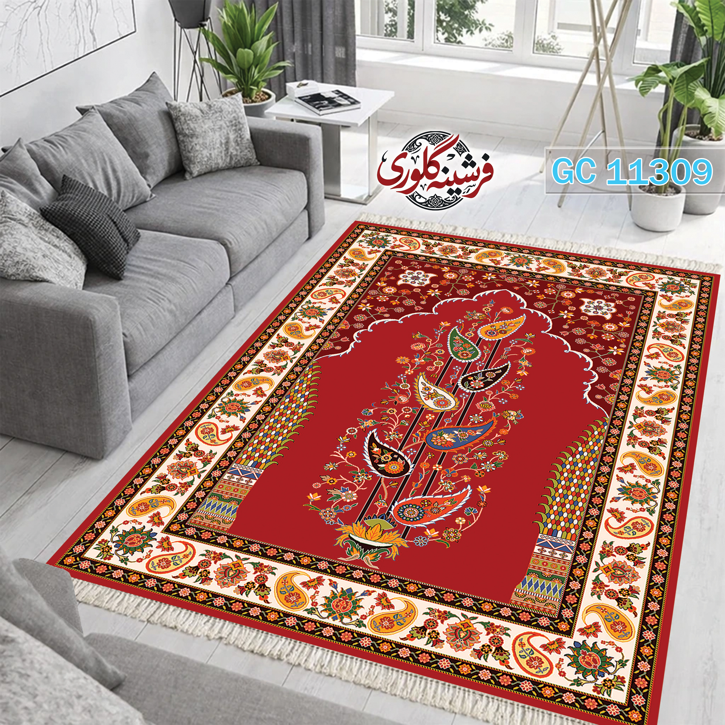 فرشینه طرح فرش مخمل هازان ترک قابل شست و شو و ضد پرزدهی کد GC-11309