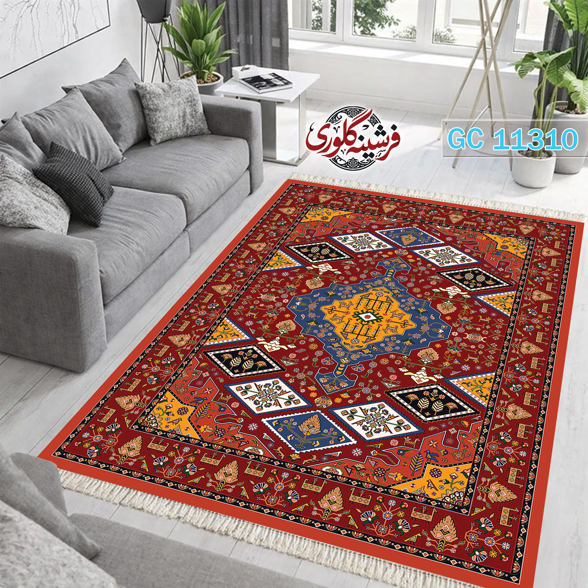 فرشینه طرح فرش مخمل هازان ترک قابل شست و شو و ضد پرزدهی کد GC-11310