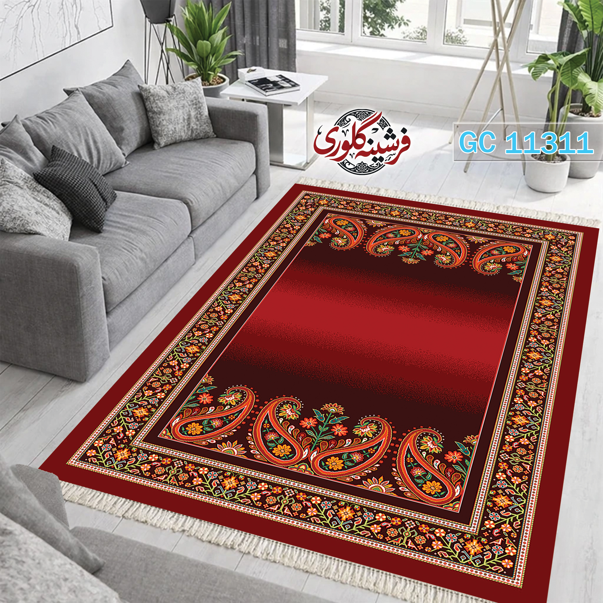 فرشینه طرح فرش مخمل هازان ترک قابل شست و شو و ضد پرزدهی کد GC-11311