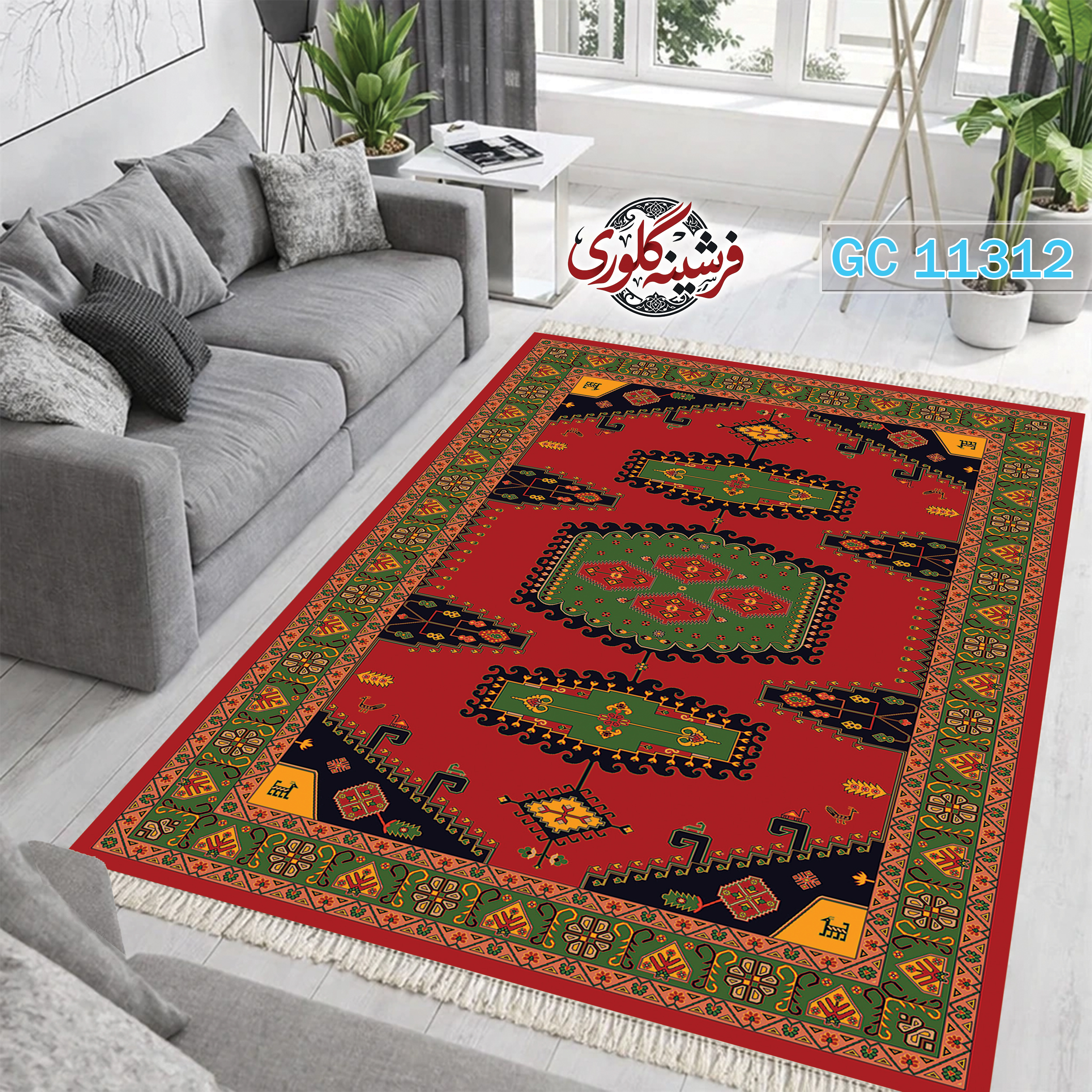 فرشینه طرح فرش مخمل هازان ترک قابل شست و شو و ضد پرزدهی کد GC-11312