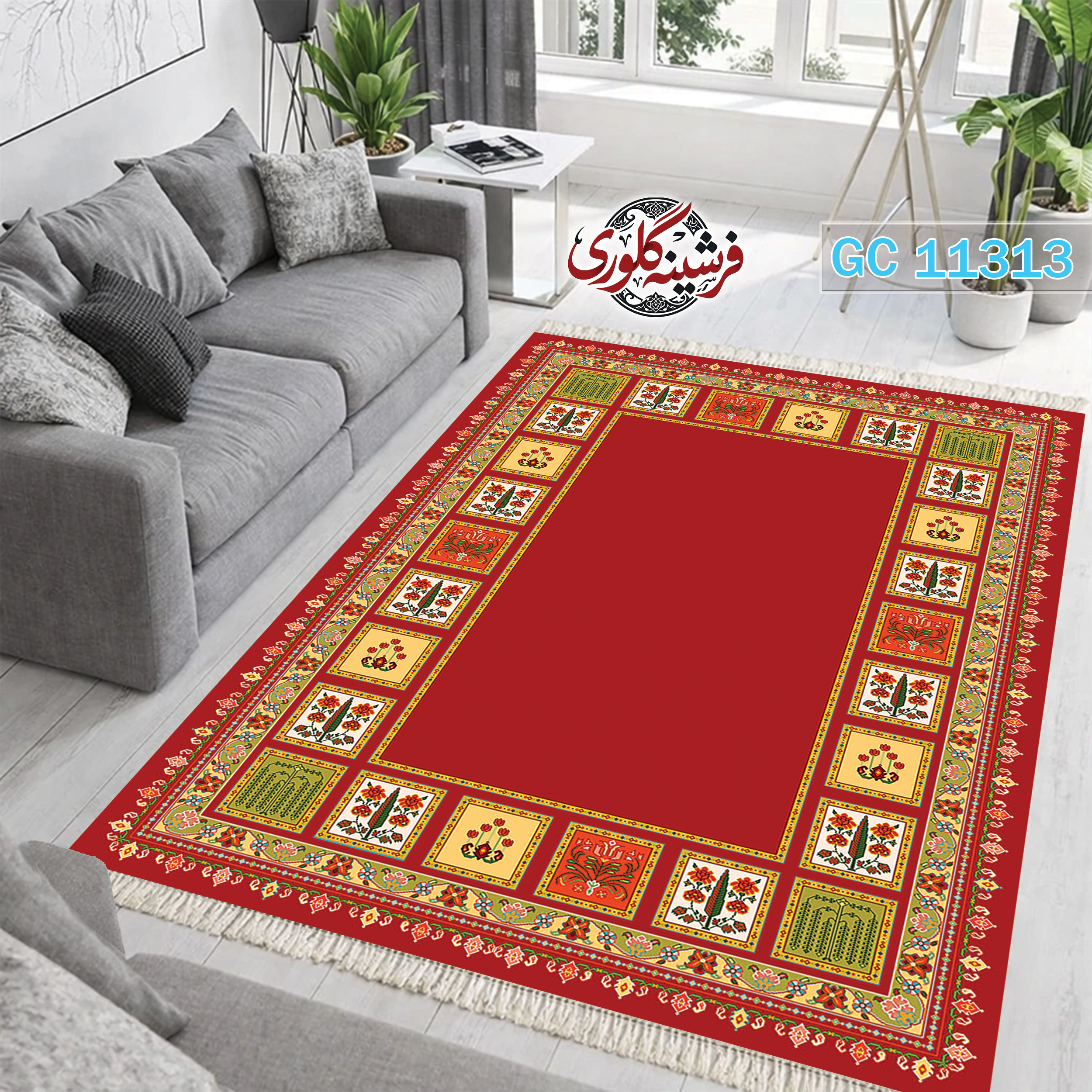 فرشینه طرح فرش مخمل هازان ترک قابل شست و شو و ضد پرزدهی کد GC-11313