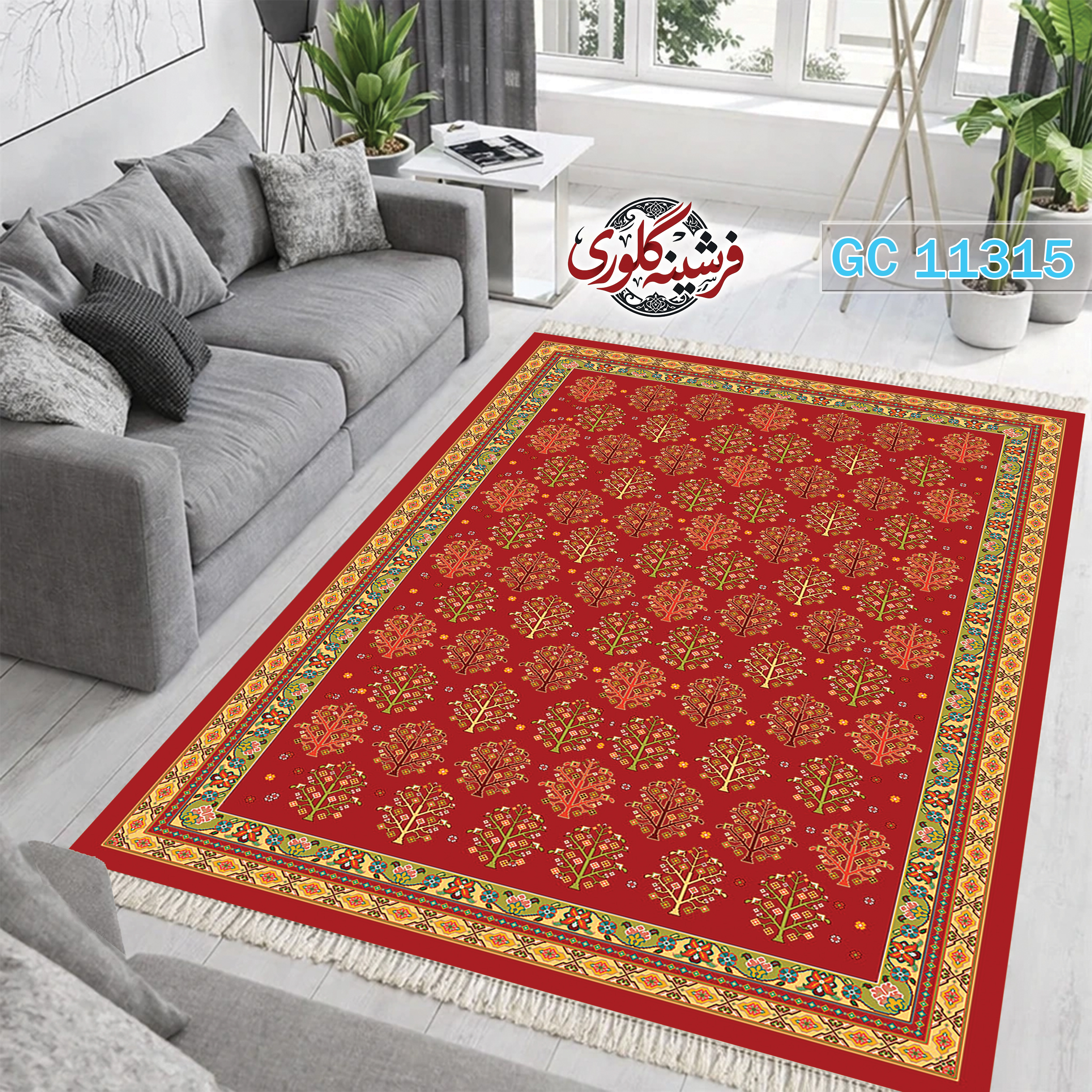 فرشینه طرح فرش مخمل هازان ترک قابل شست و شو و ضد پرزدهی کد GC-11315