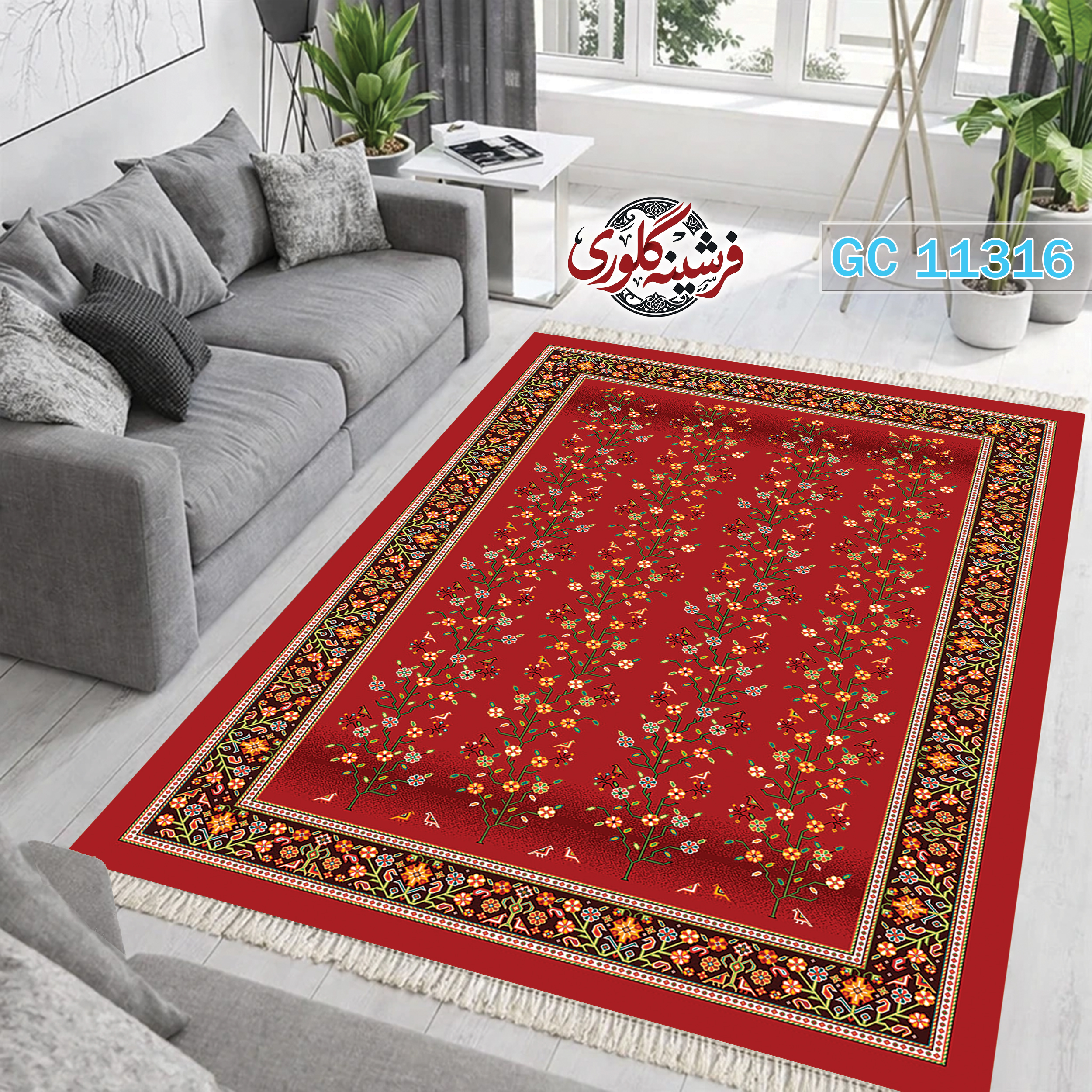 فرشینه طرح فرش مخمل هازان ترک قابل شست و شو و ضد پرزدهی کد GC-11316