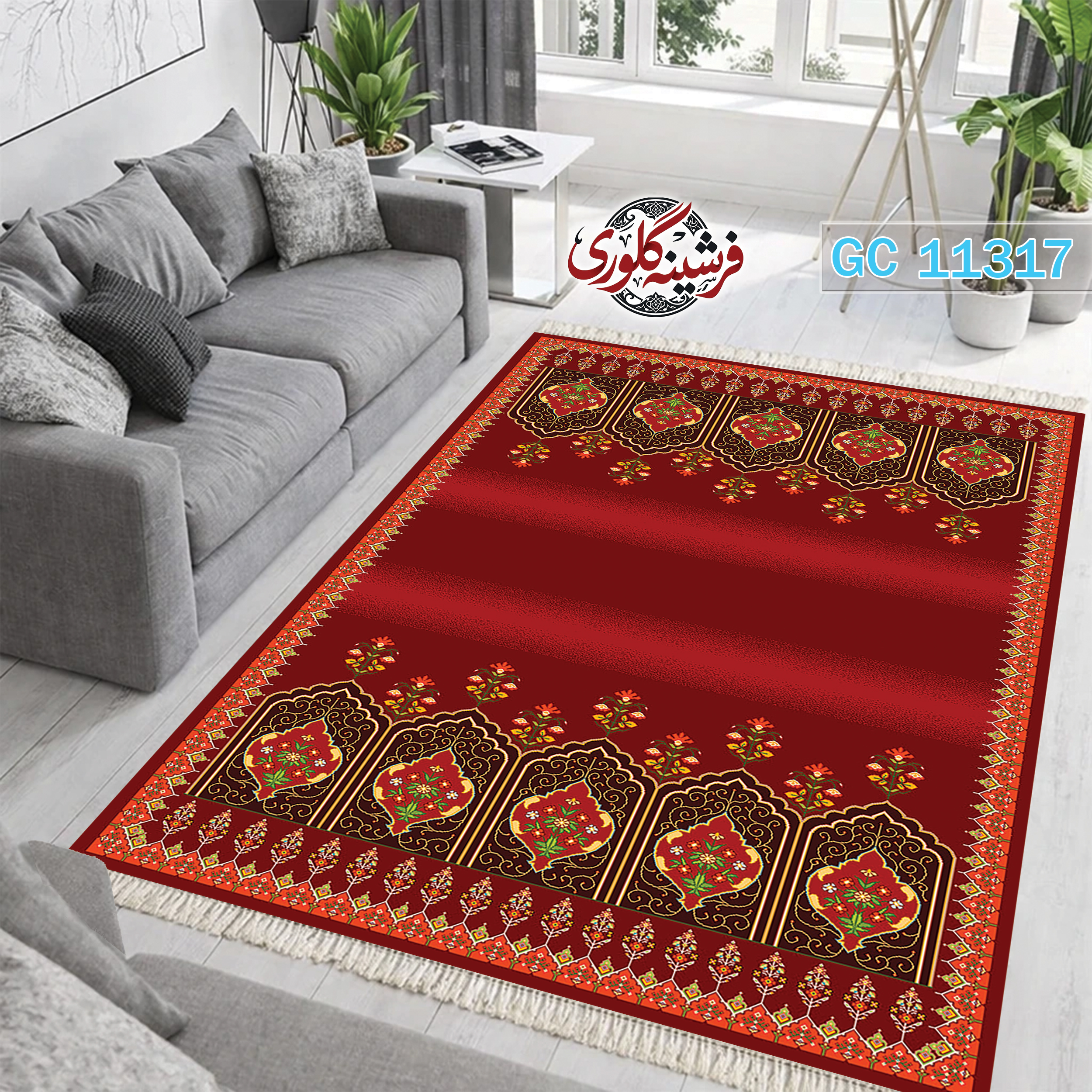 فرشینه طرح فرش مخمل هازان ترک قابل شست و شو و ضد پرزدهی کد GC-11317