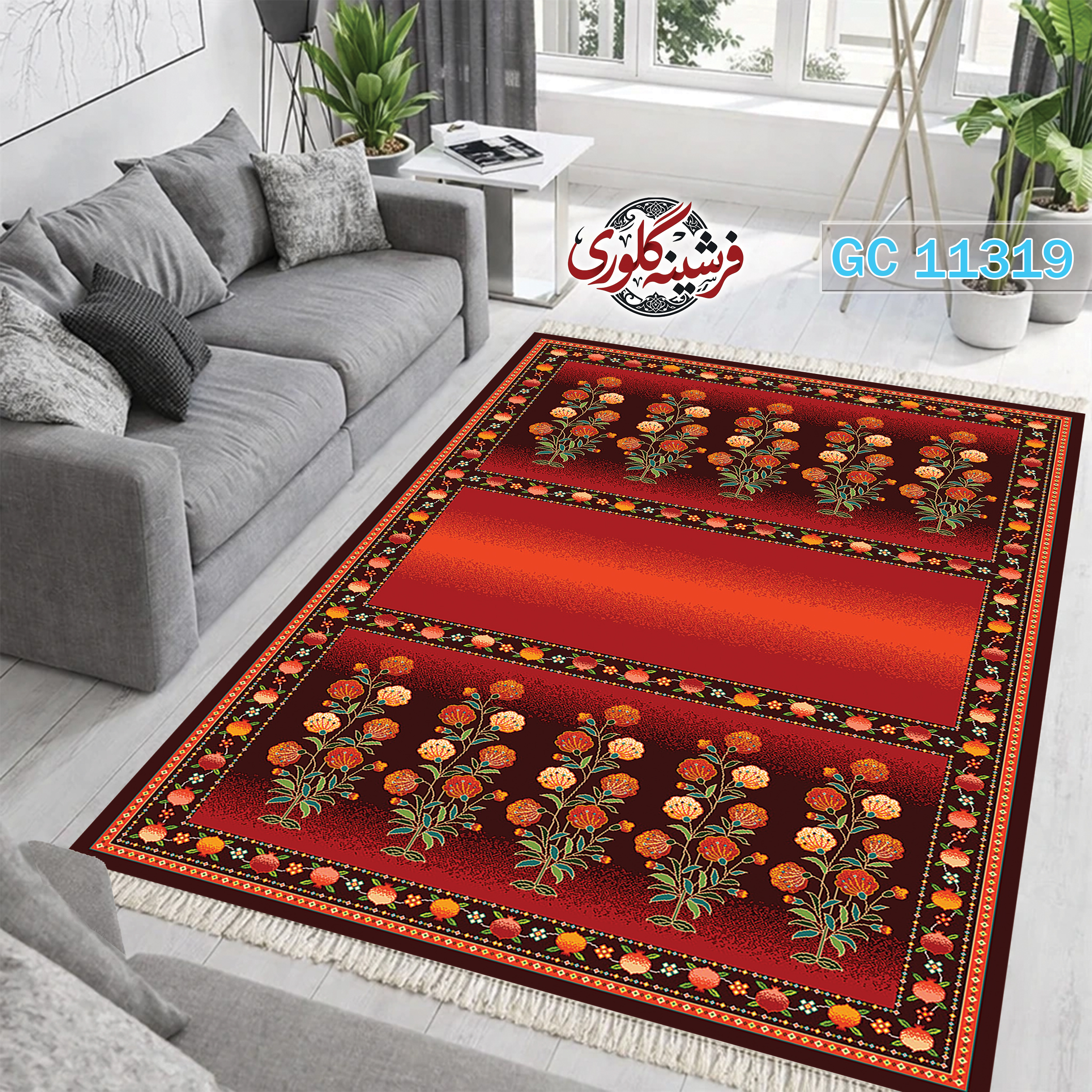 فرشینه طرح فرش مخمل هازان ترک قابل شست و شو و ضد پرزدهی کد GC-11319