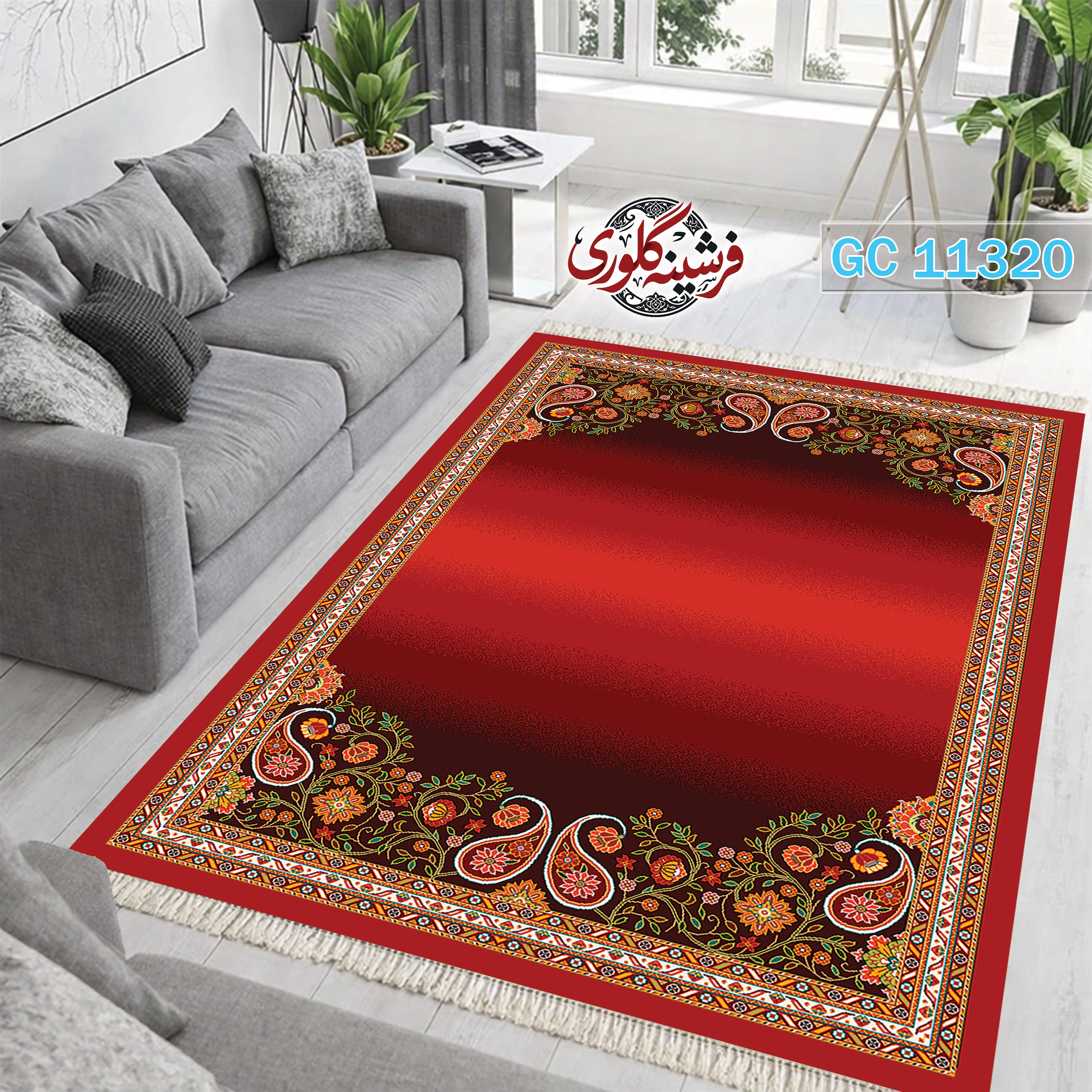 فرشینه طرح فرش مخمل هازان ترک قابل شست و شو و ضد پرزدهی کد GC-11320