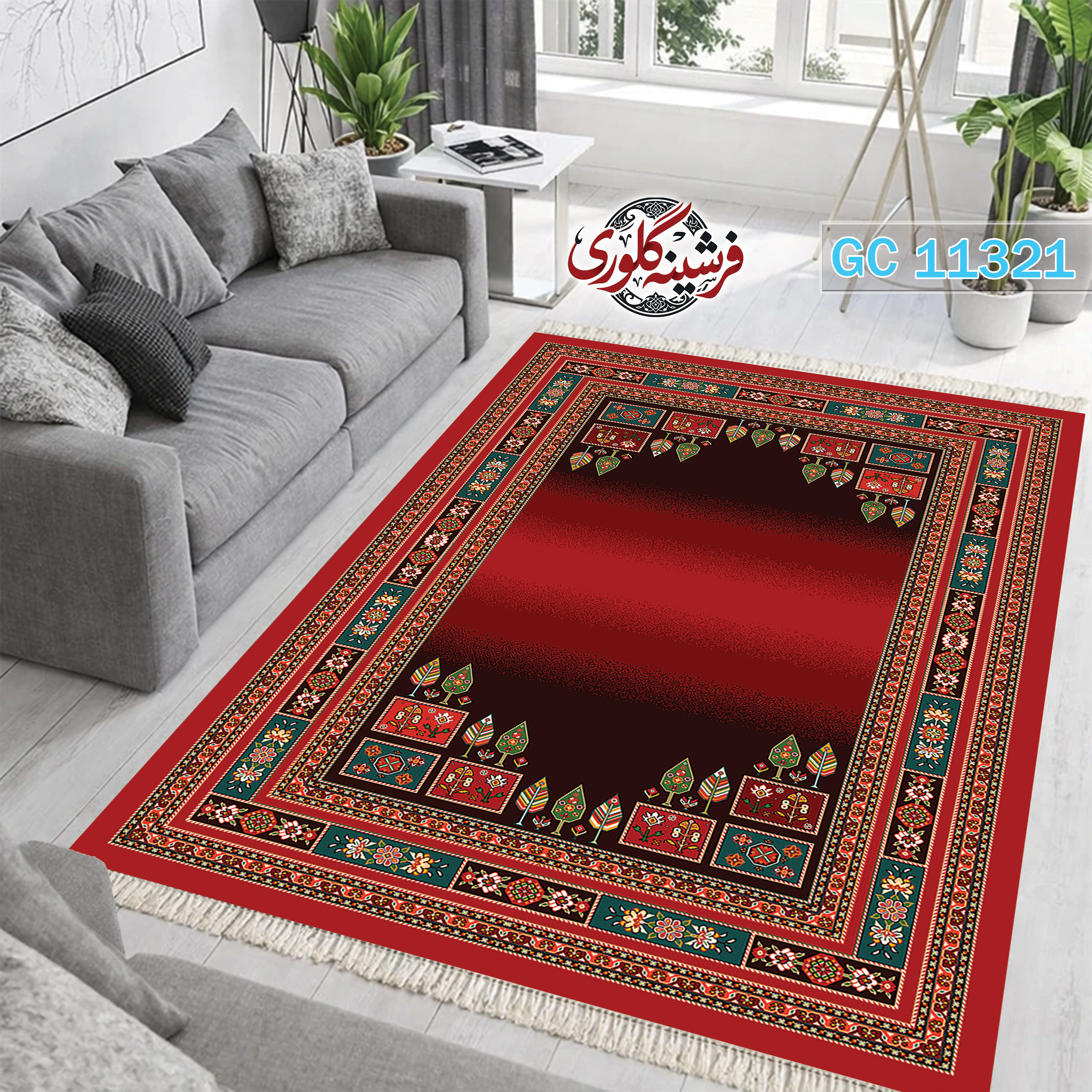 فرشینه طرح فرش مخمل هازان ترک قابل شست و شو و ضد پرزدهی کد GC-11321