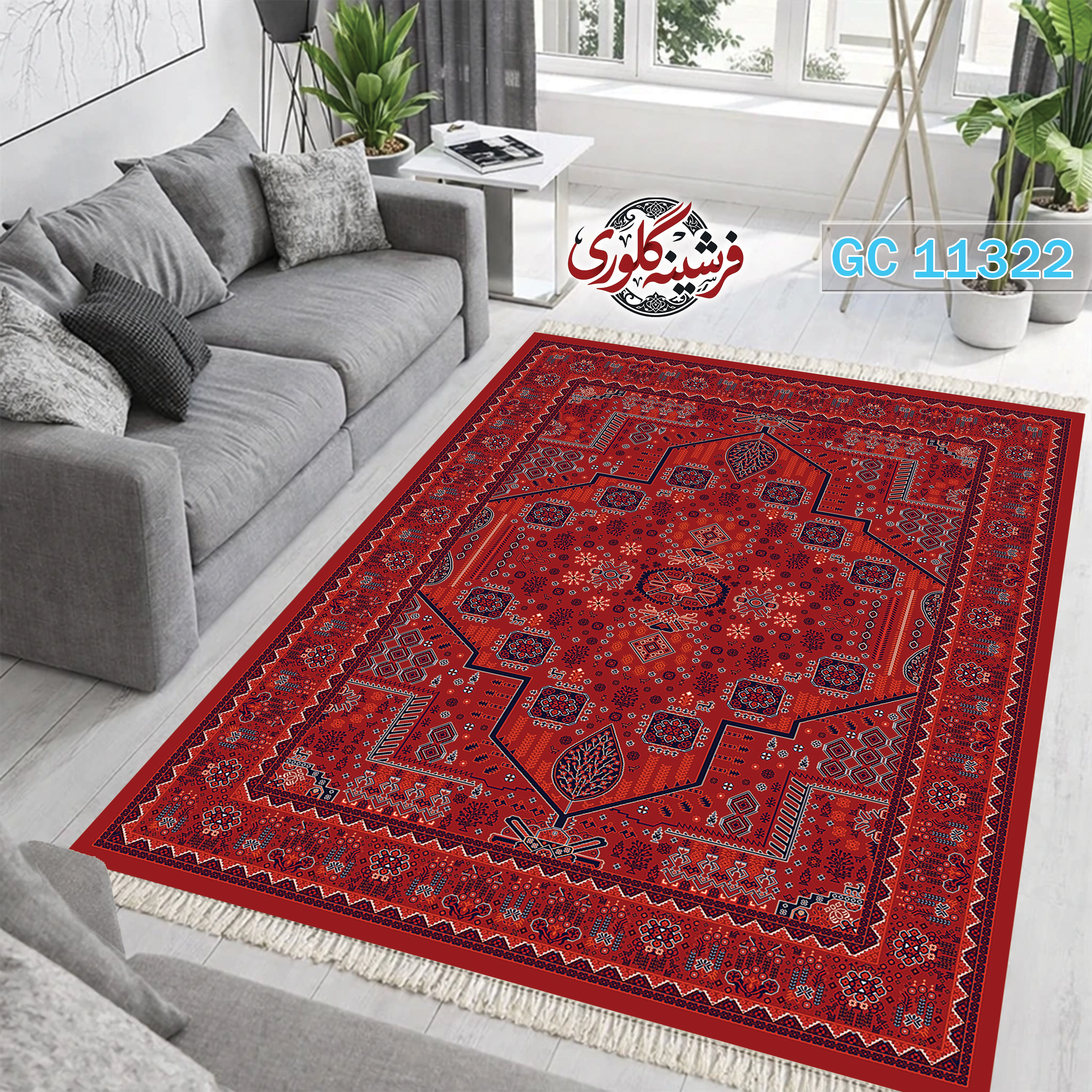 فرشینه طرح فرش مخمل هازان ترک قابل شست و شو و ضد پرزدهی کد GC-11322