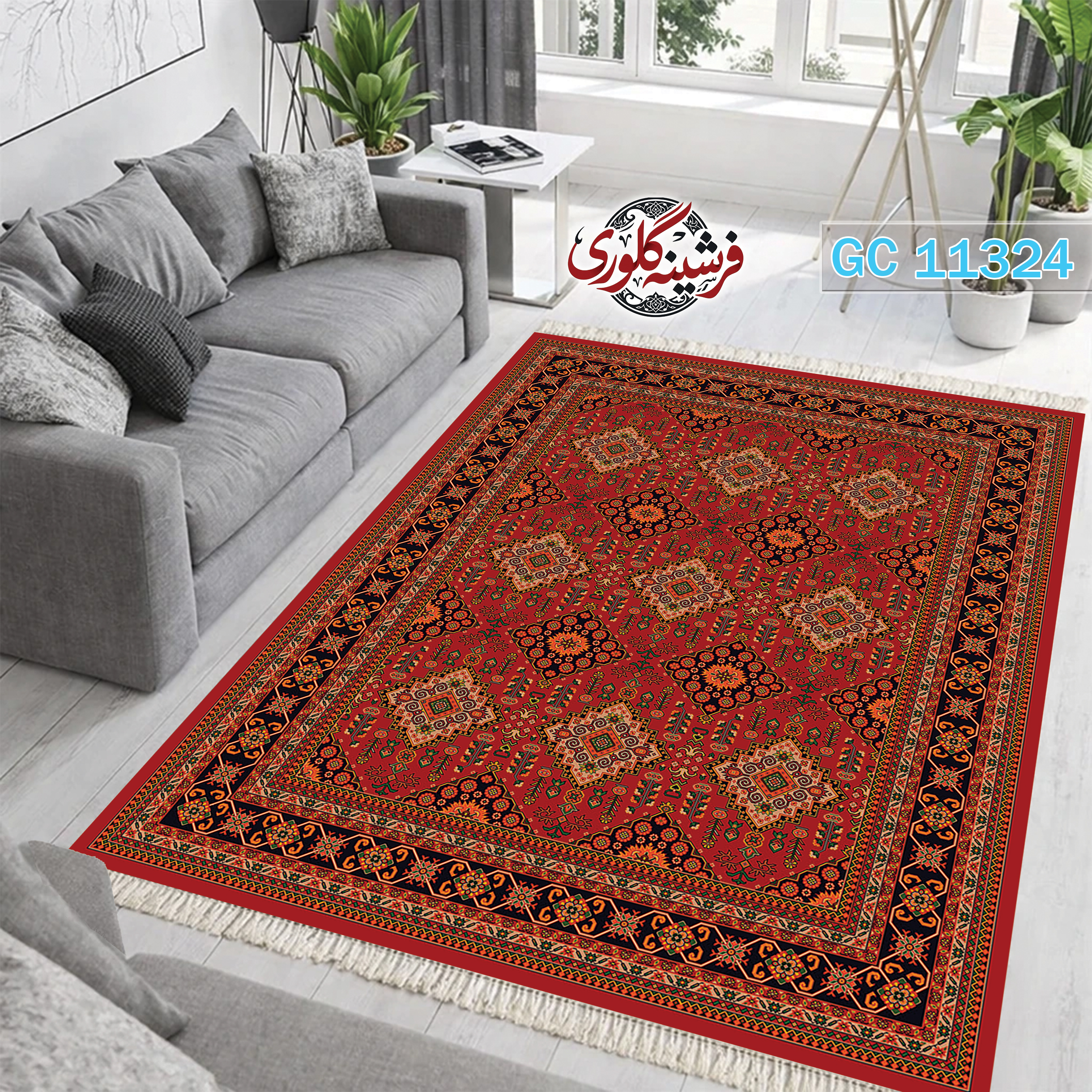 فرشینه طرح فرش مخمل هازان ترک قابل شست و شو و ضد پرزدهی کد GC-11324