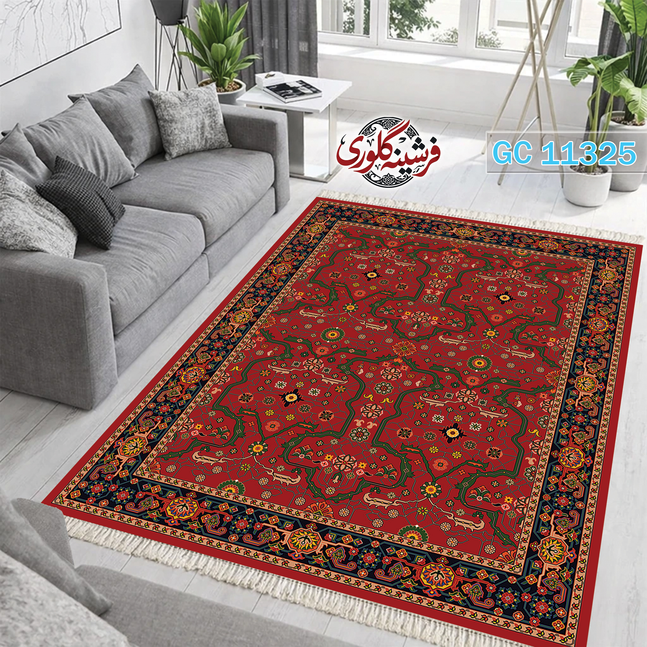 فرشینه طرح فرش مخمل هازان ترک قابل شست و شو و ضد پرزدهی کد GC-11325
