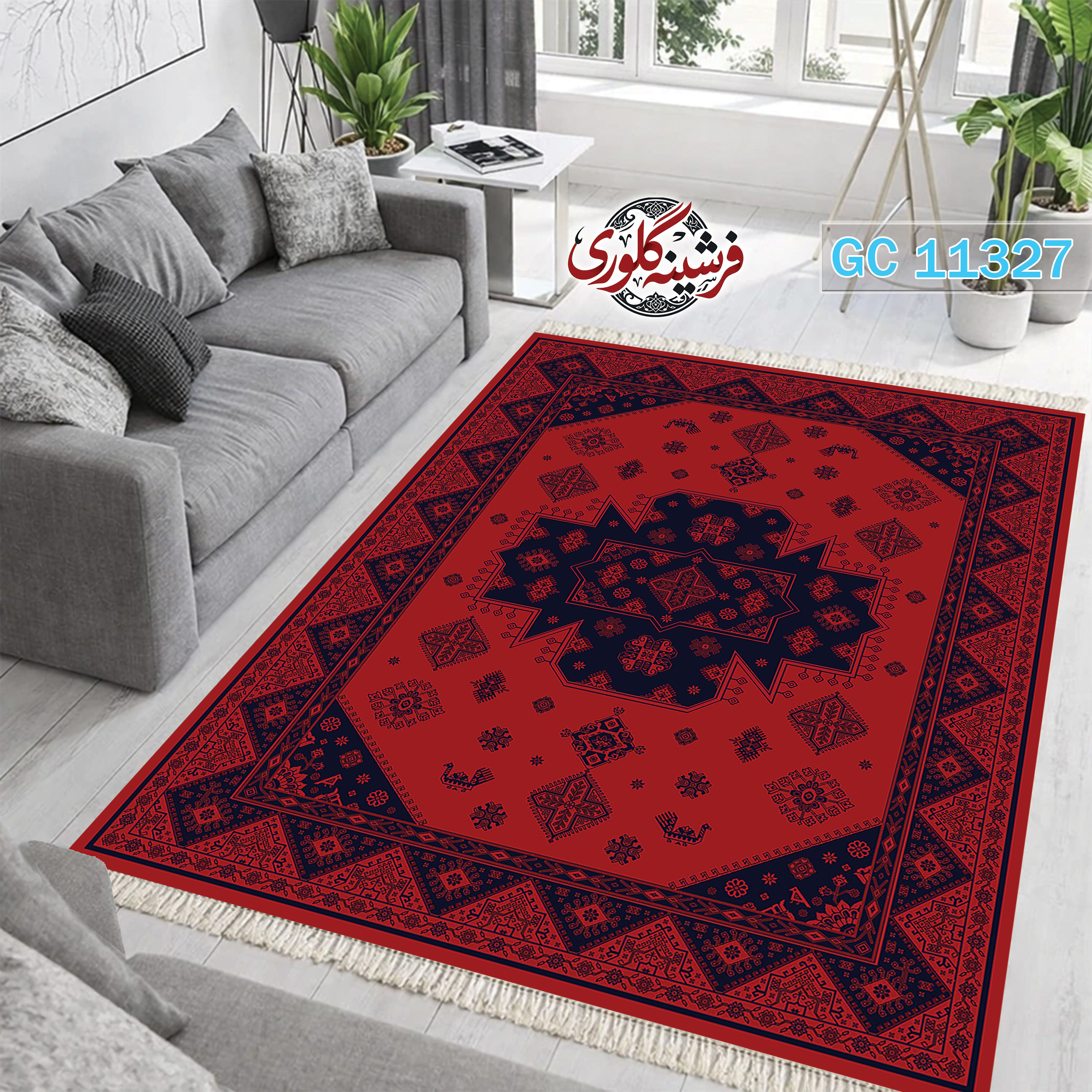 فرشینه طرح فرش مخمل هازان ترک قابل شست و شو و ضد پرزدهی کد GC-11327