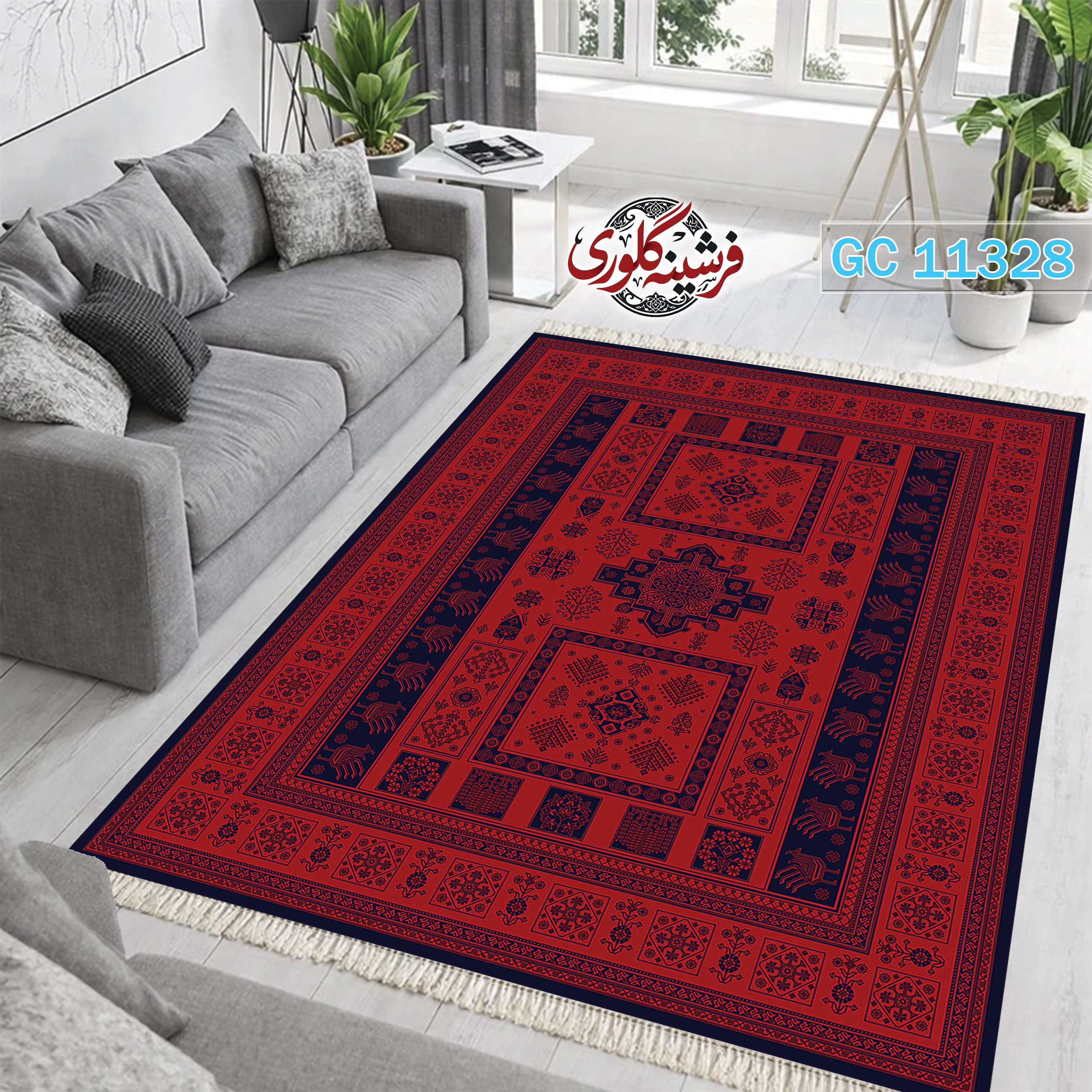 فرشینه طرح فرش مخمل هازان ترک قابل شست و شو و ضد پرزدهی کد GC-11328