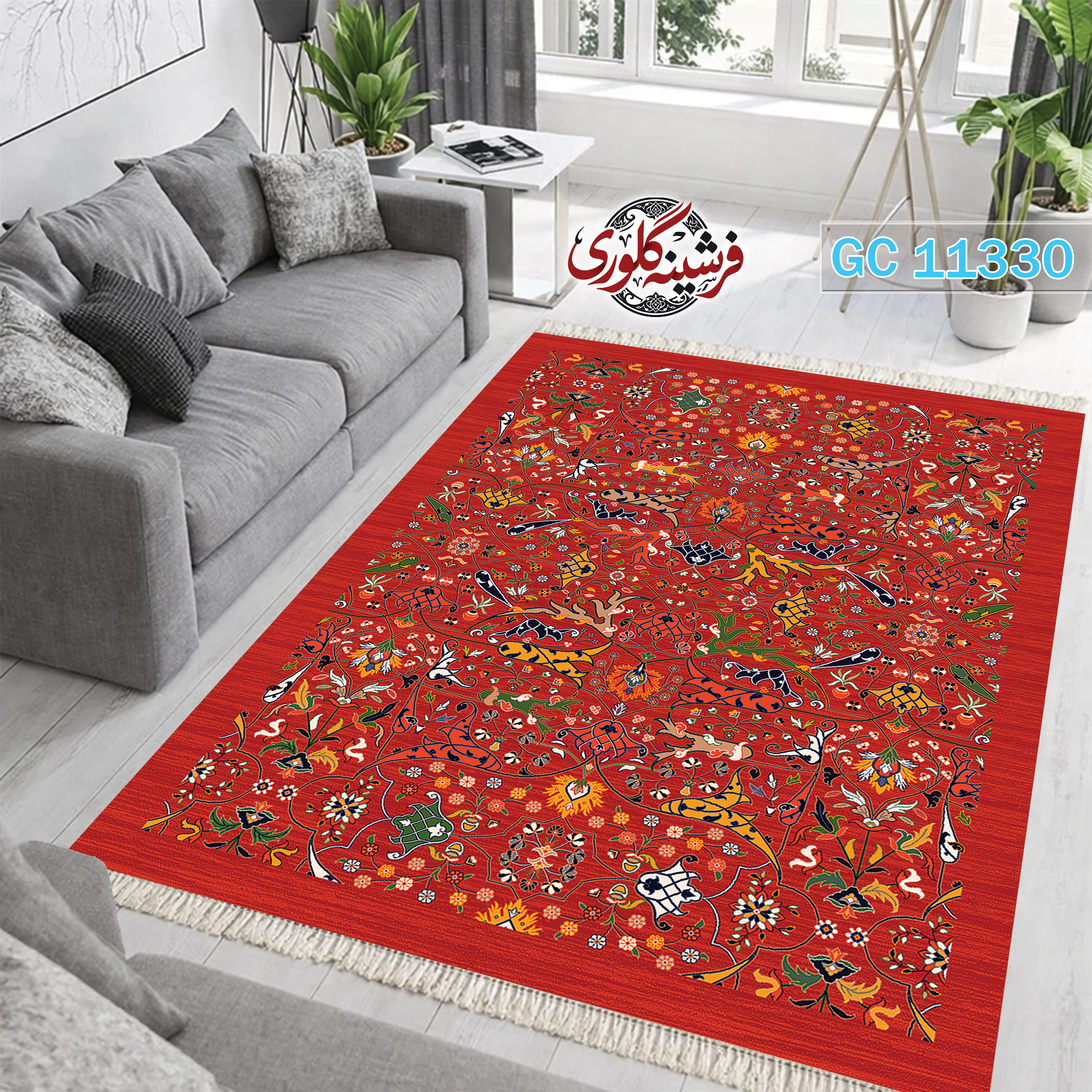 فرشینه طرح فرش مخمل هازان ترک قابل شست و شو و ضد پرزدهی کد GC-11330